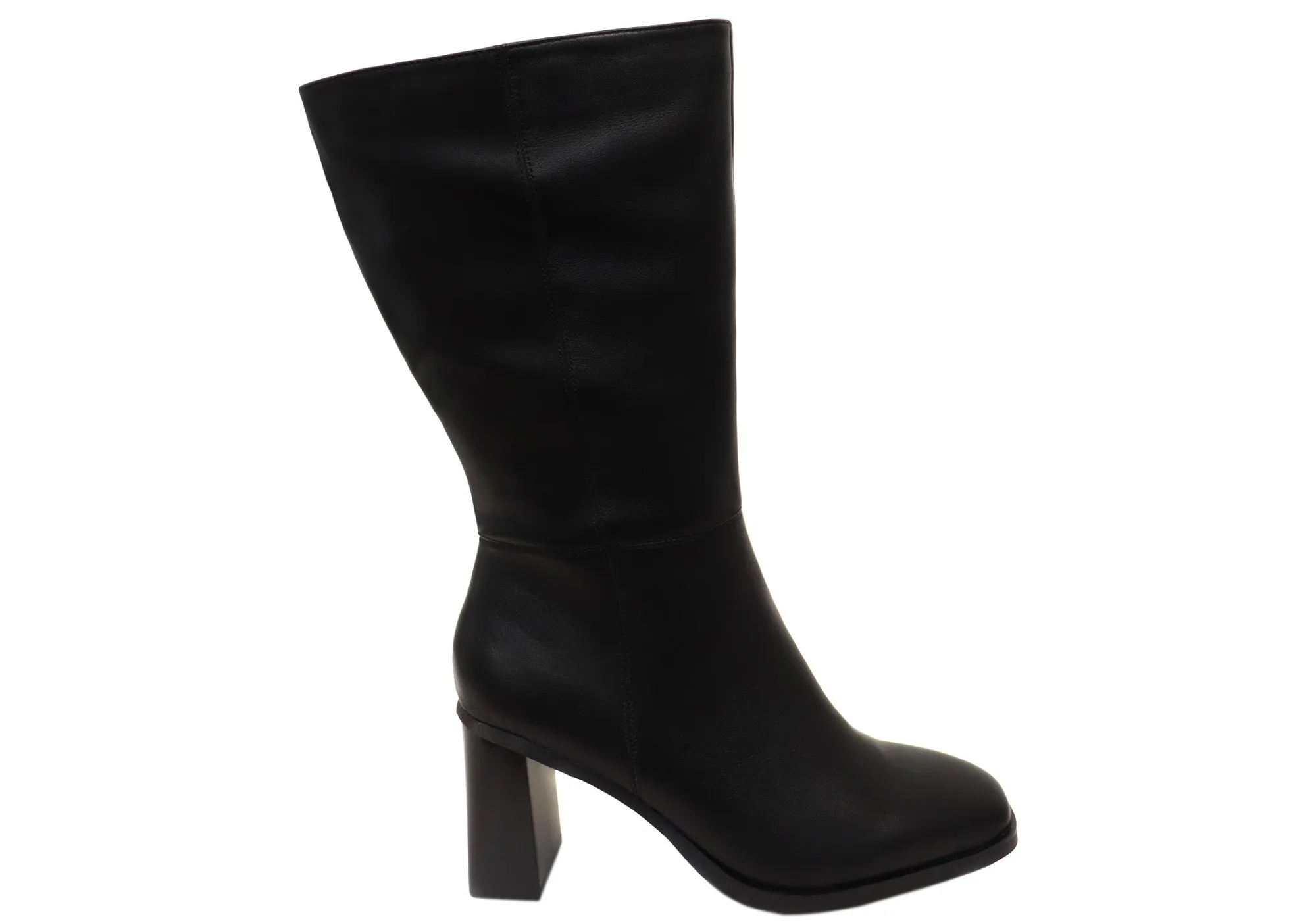 Hush Puppies Patron Womens Leather Heeled Mid Calf Black Boots Waterproof Trail Runner Multi Terrain