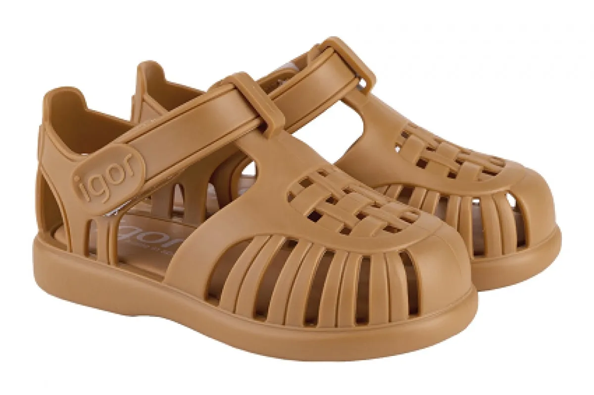 Igor Girl's and Boy's S10271 Tobby Solid Sandals - Mostaza Velcro straps Soft Sole