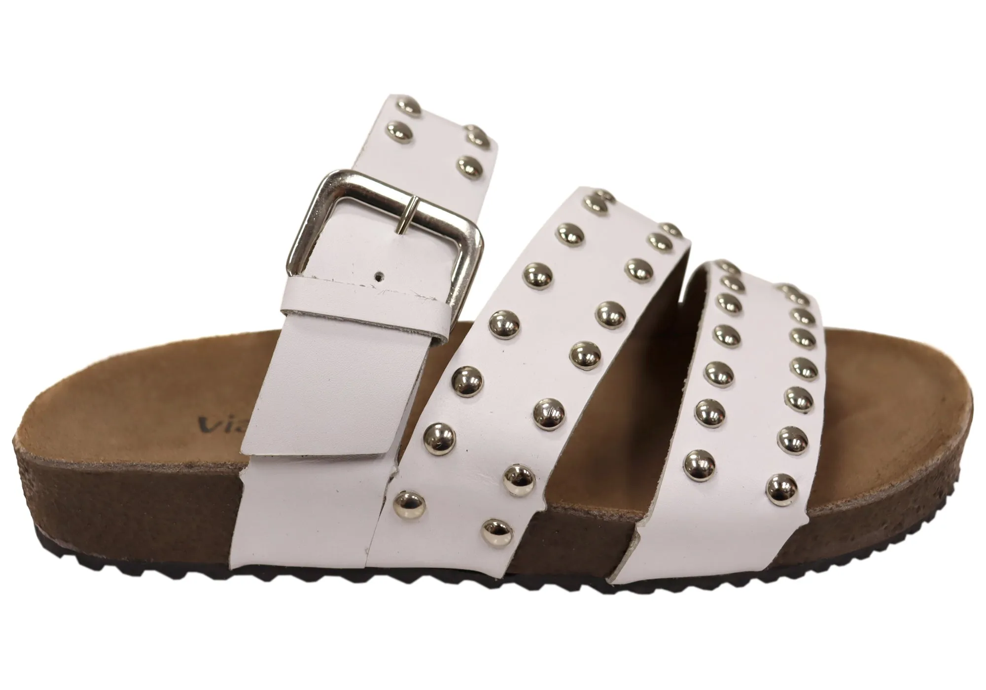 Via Paula Beth Womens Leather Comfort Slides Sandals Made in Brazil Stretchable Material Multi Use