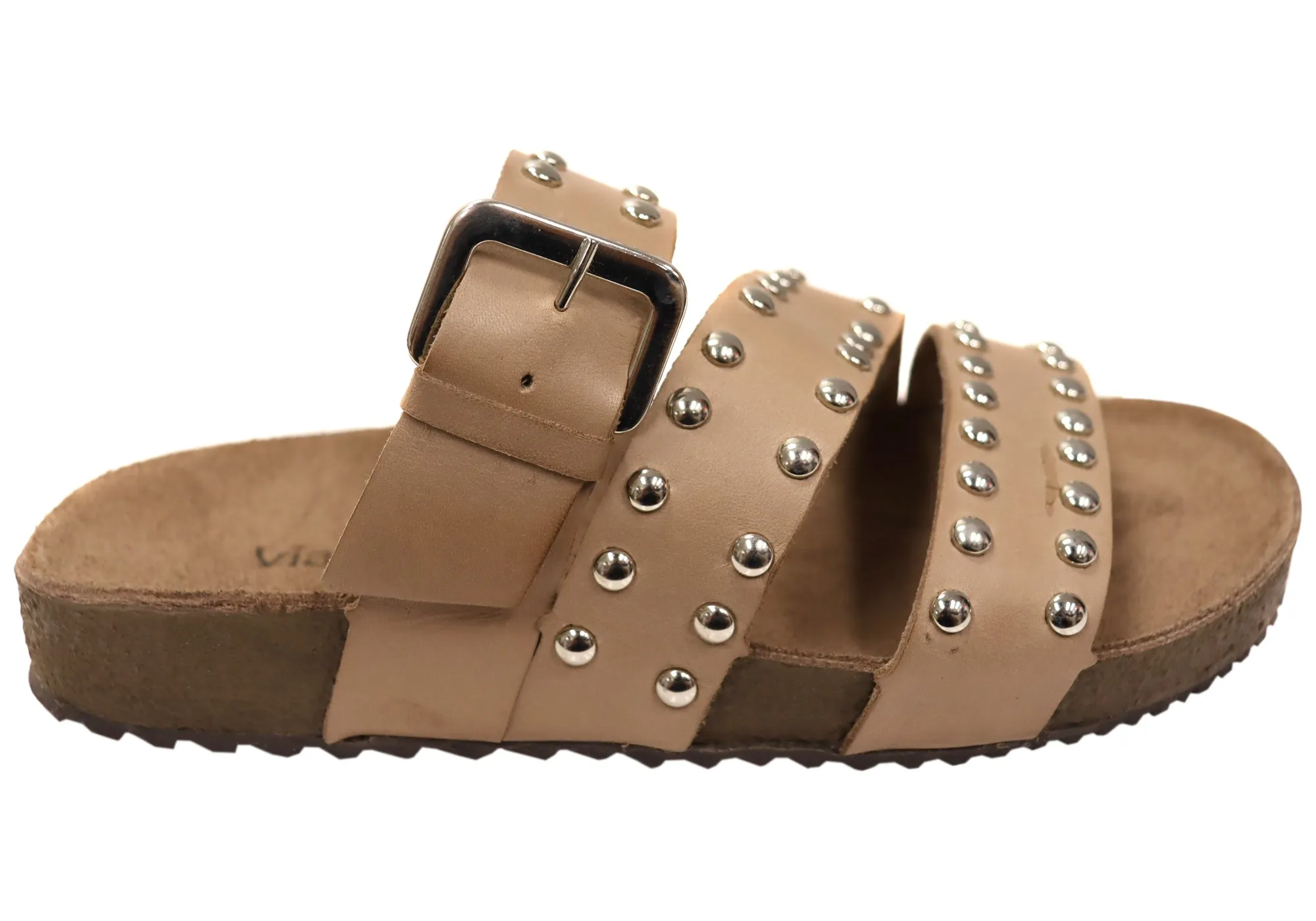Low Heel Long Step Via Paula Beth Womens Leather Comfort Slides Sandals Made in Brazil