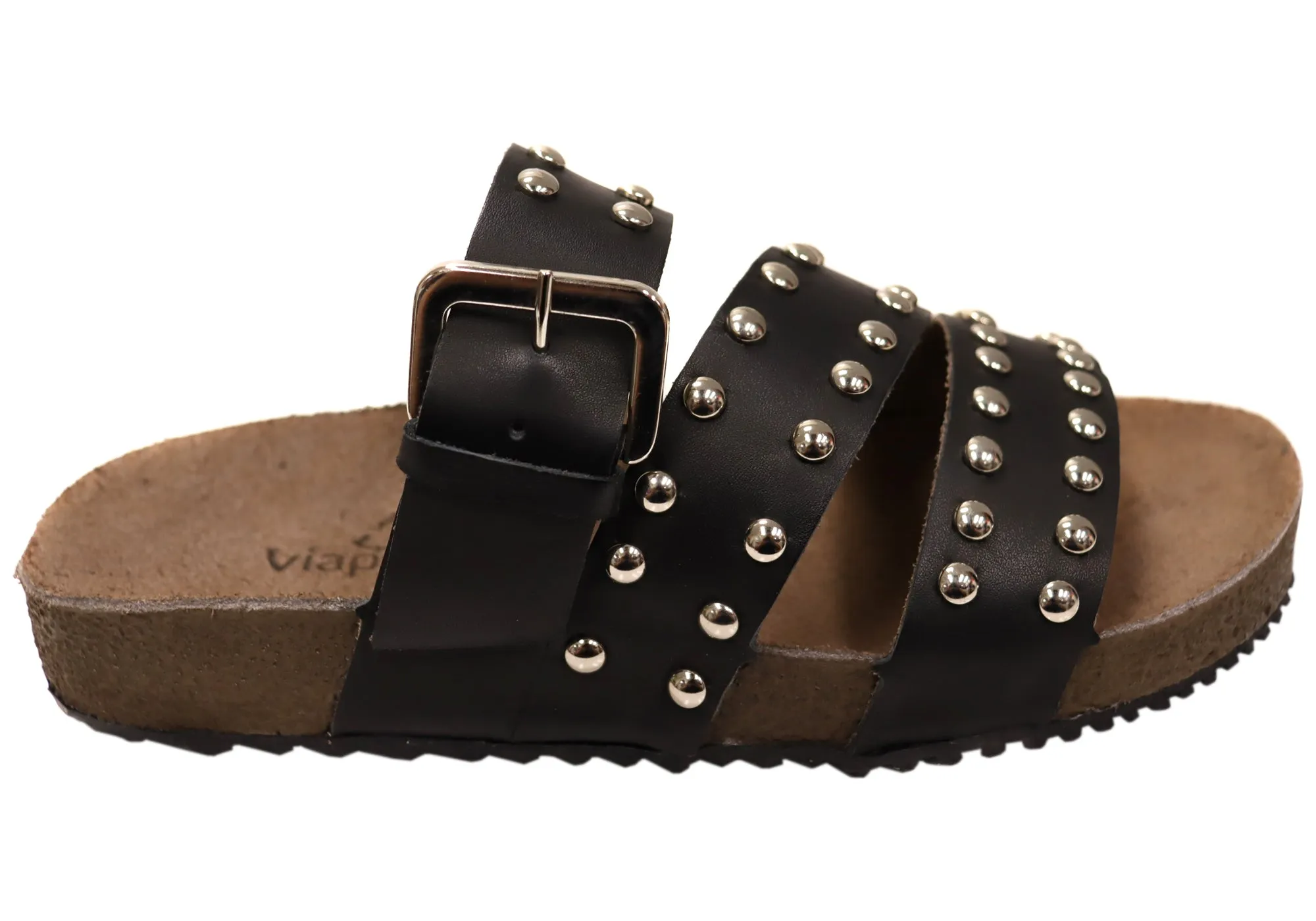 Via Paula Beth Womens Leather Comfort Slides Sandals Made in Brazil Daily Support