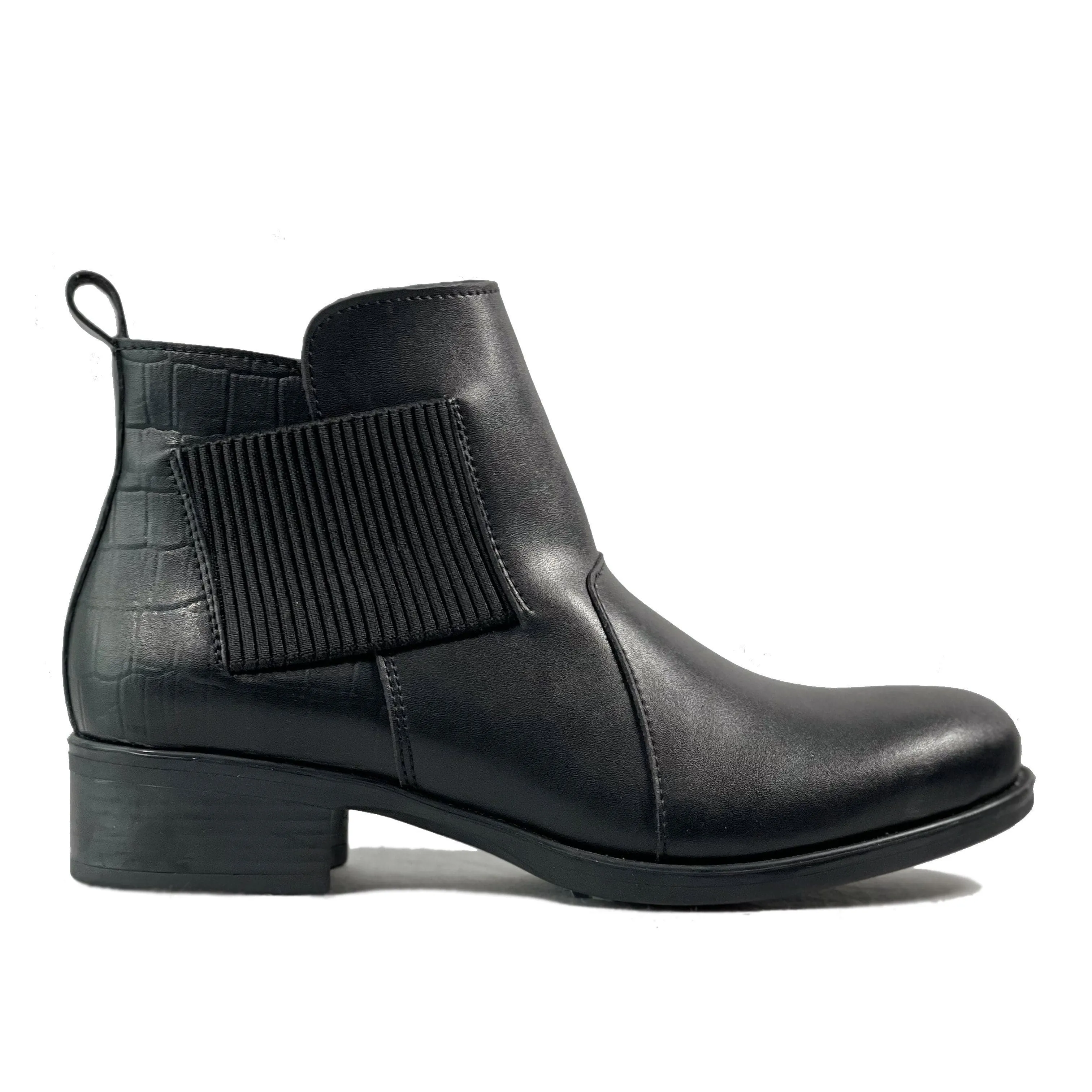 Grippy Outsole Work Commute Desert Wear 'Sophie' vegan-leather Chelsea bootie by Zette Shoes - black