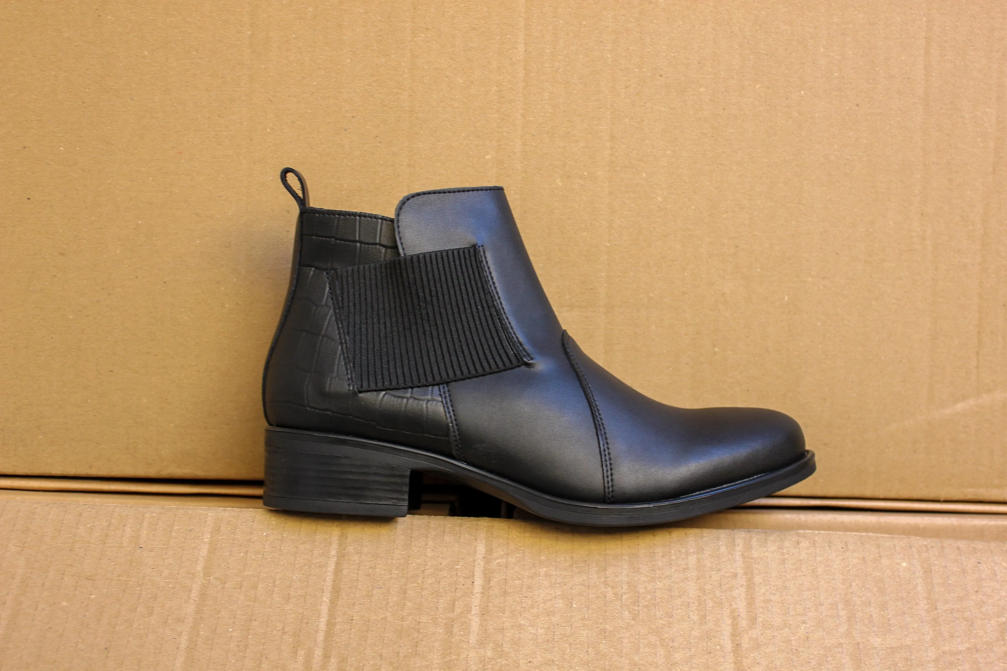 Graduate Rugged Terrain 'Sophie' vegan-leather Chelsea bootie by Zette Shoes - black