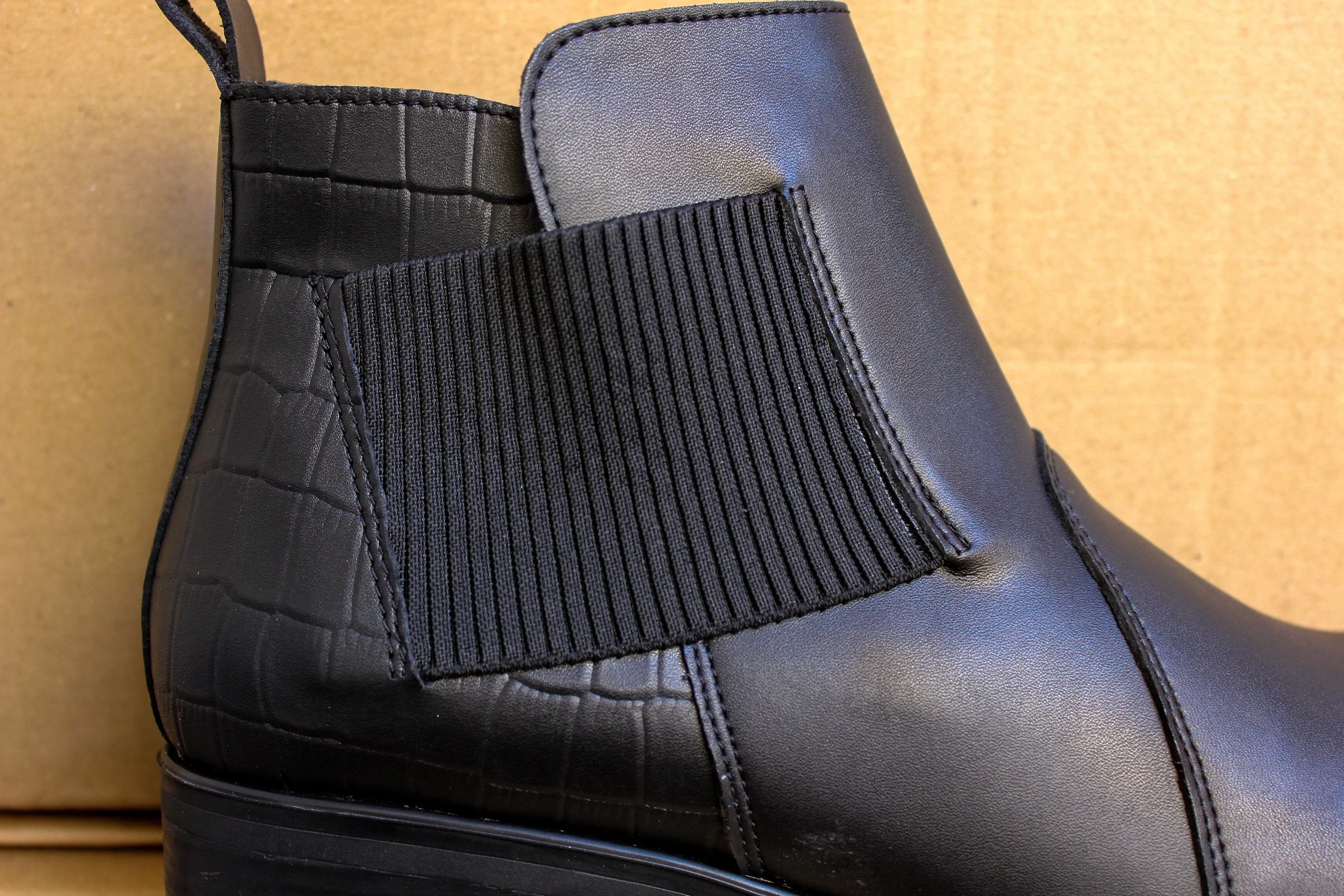 'Sophie' vegan-leather Chelsea bootie by Zette Shoes - black All-Weather Wear Non-Slip Grip