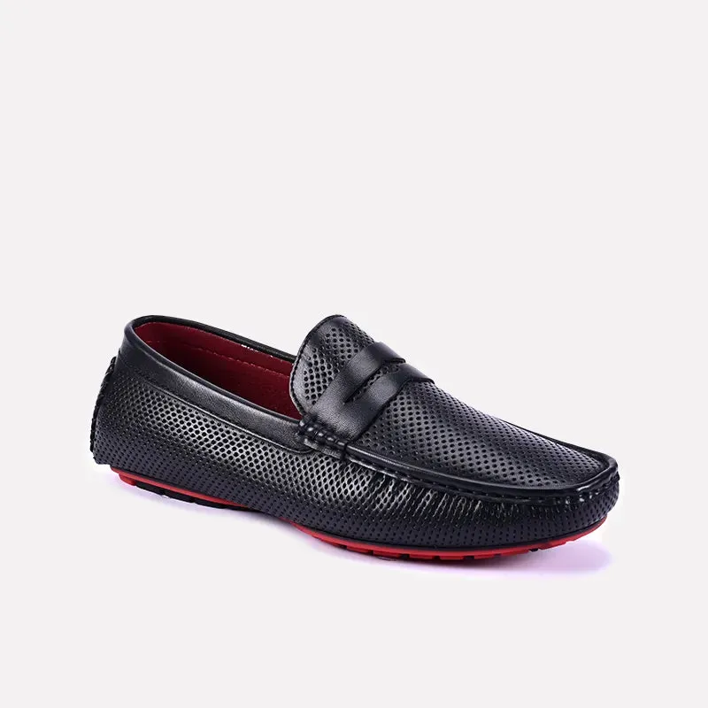 Stanley Black Perforated Penny Loafers 0130831 Clean Finish Light Reflection