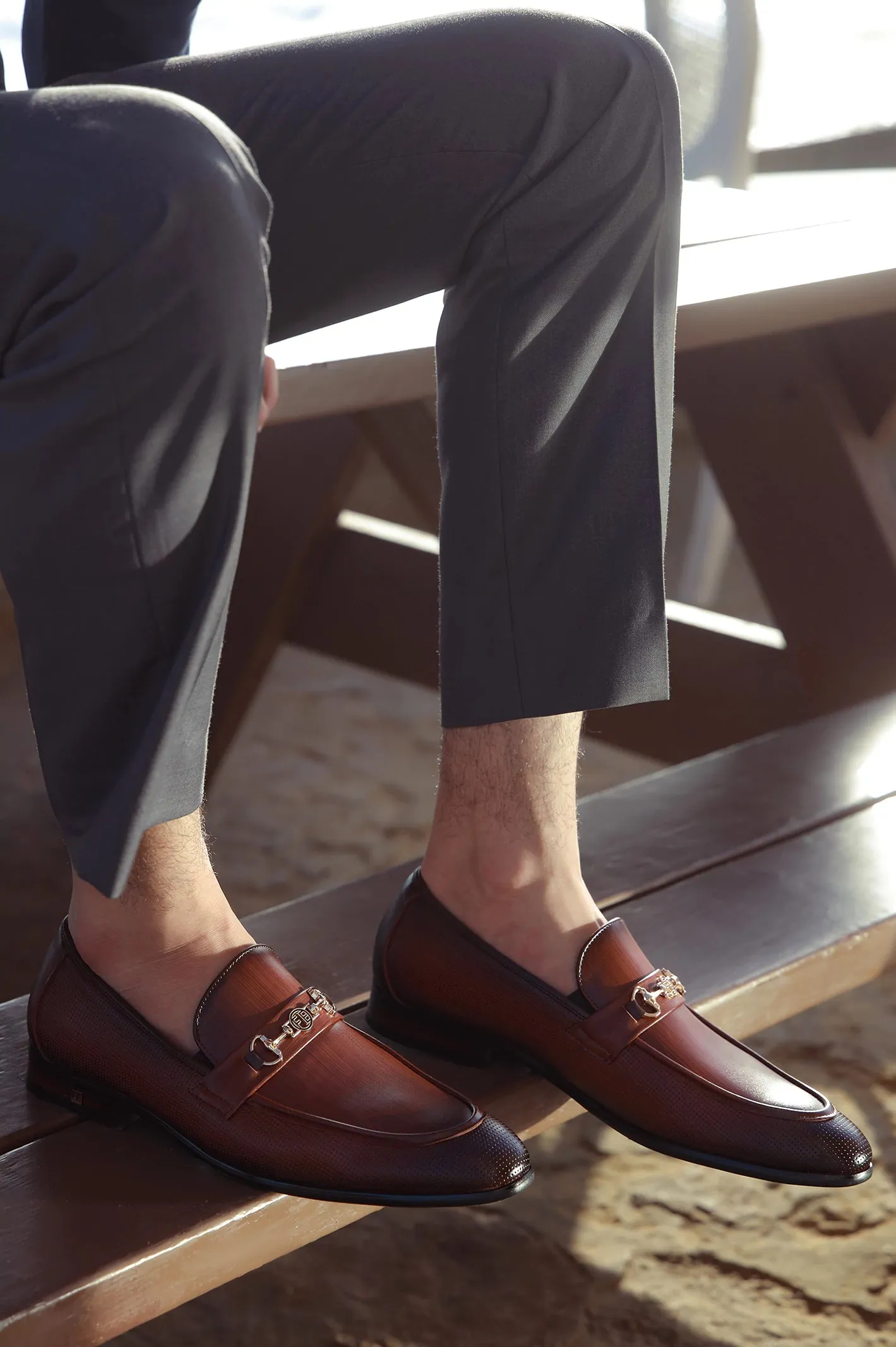 Coffee Men Formal Moccassins Elastic Material Toe Ease
