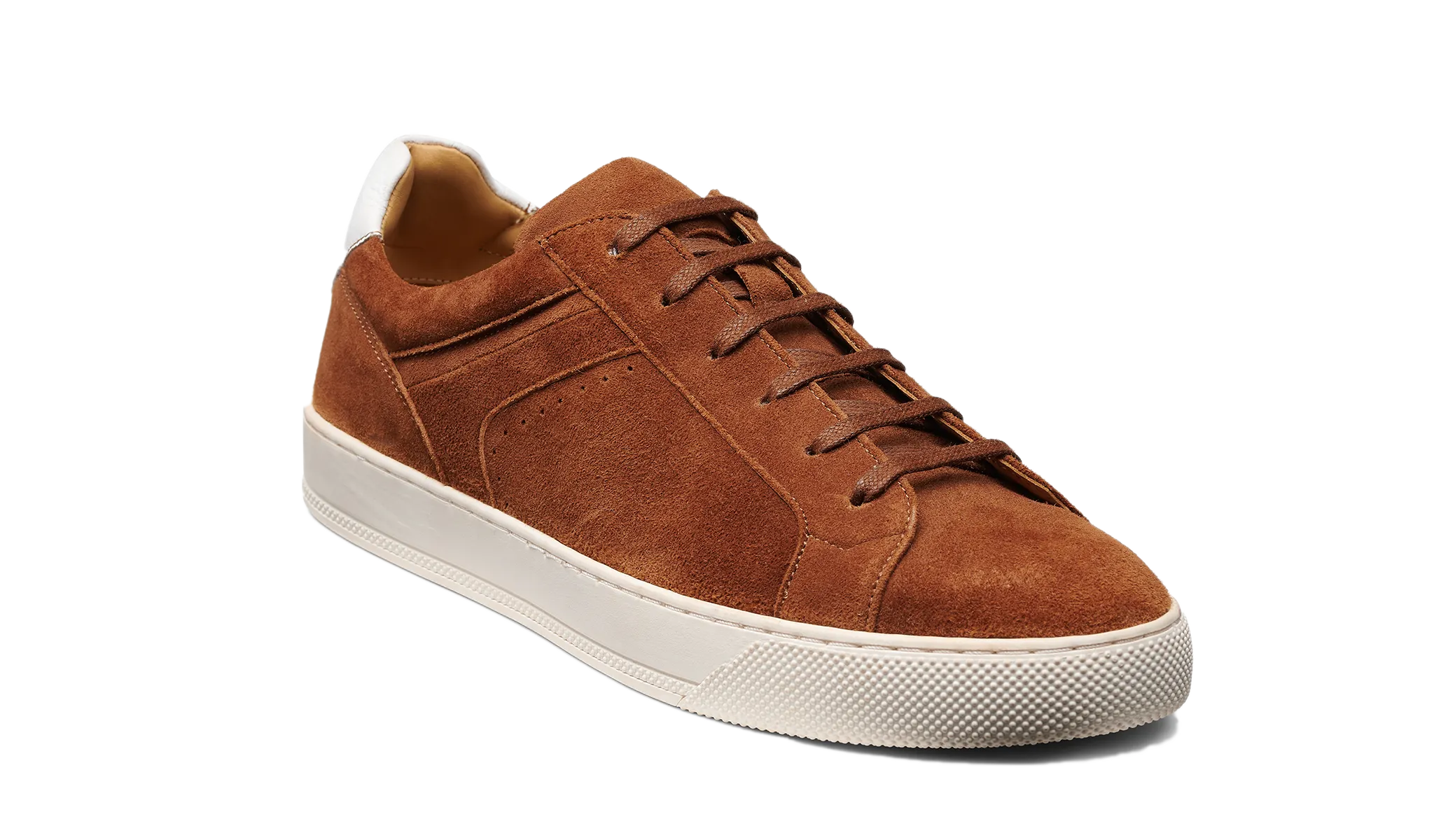 Skylar - Camel Suede White Synthetic Finish Padded collar design