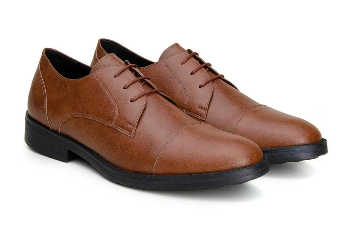 'Roma' classic vegan leather derby by Vincente Verde -  cognac Star Edge