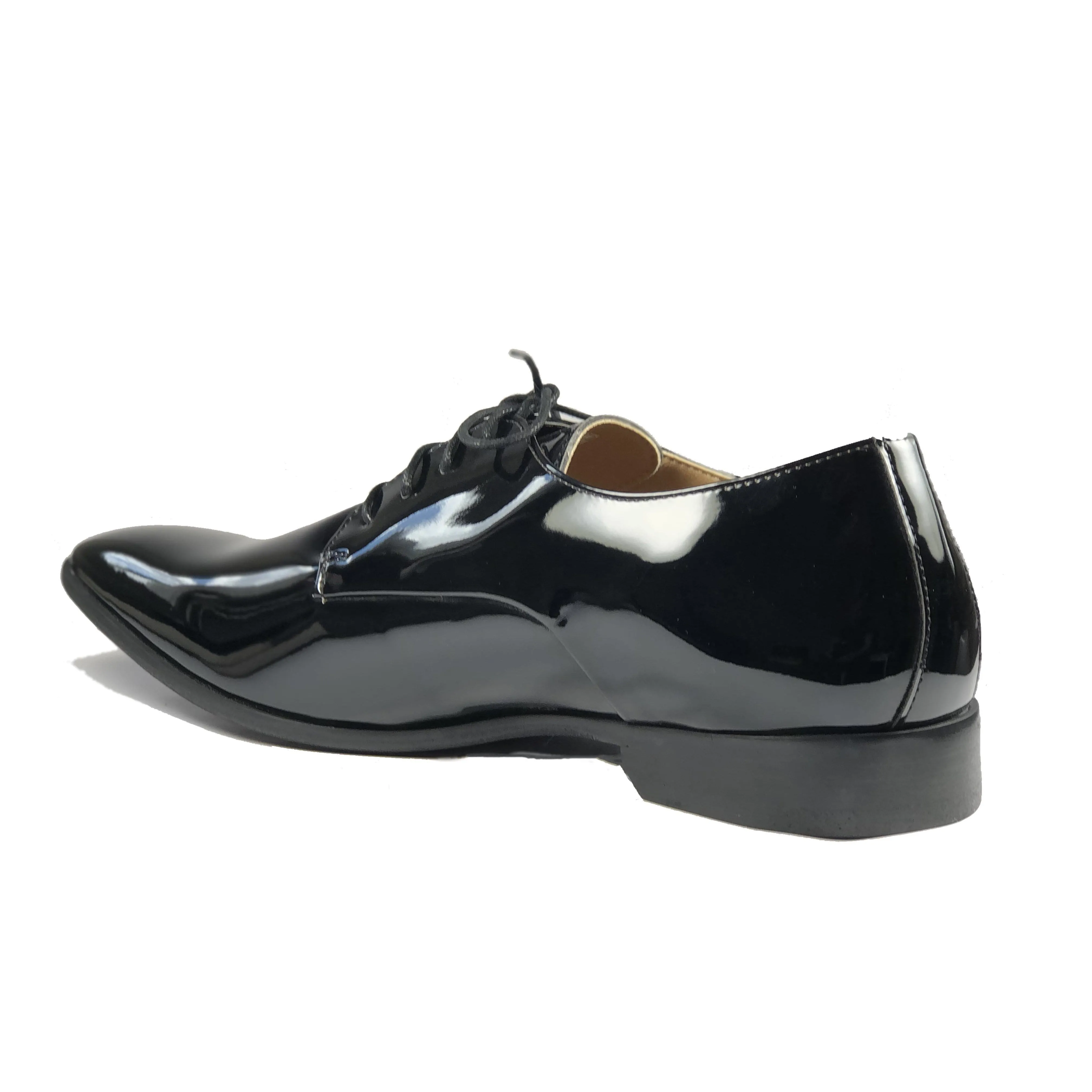 'Nero' Men's Vegan Derby Shoe by Zette Shoes - Black Patent Slim Line