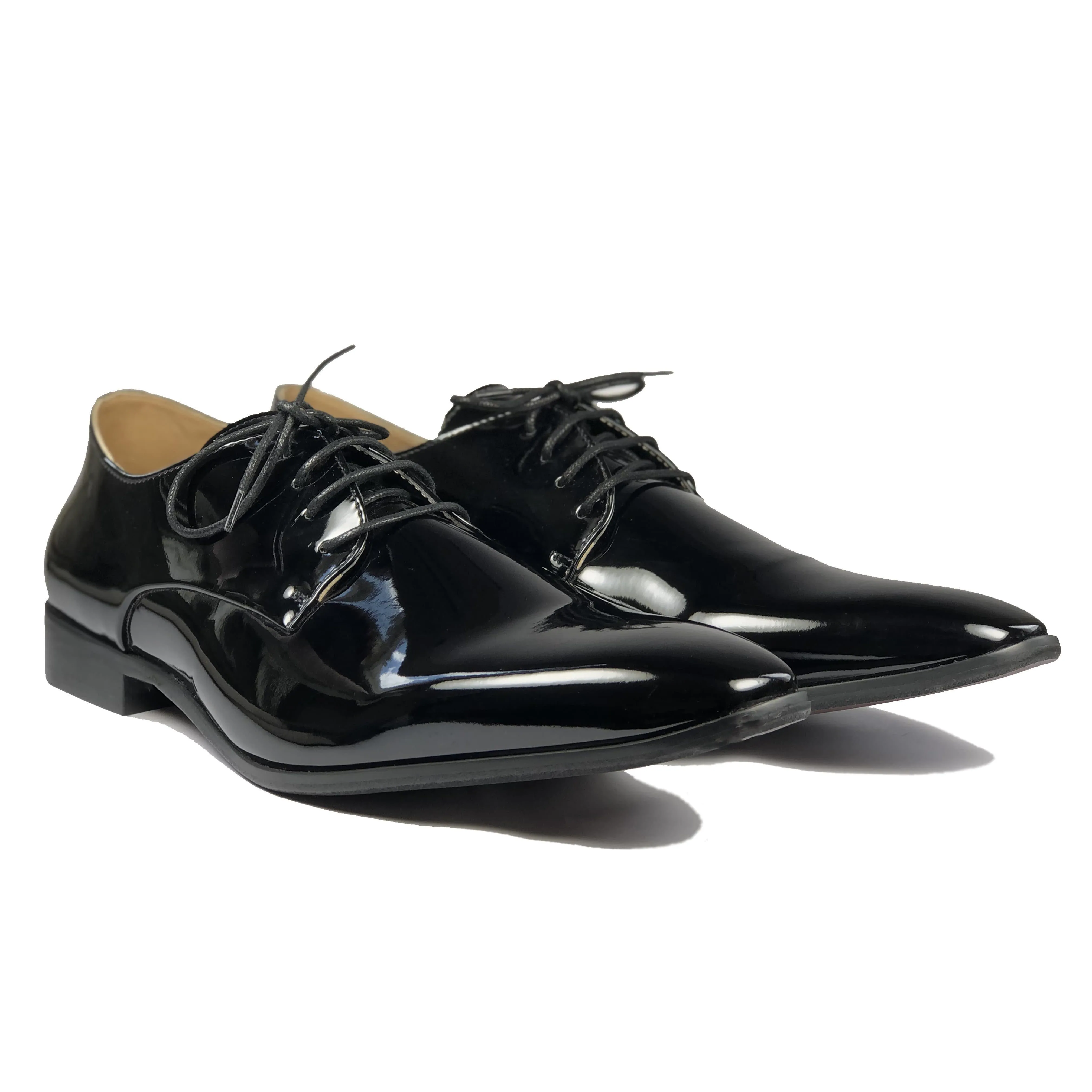 'Nero' Men's Vegan Derby Shoe by Zette Shoes - Black Patent Memory Foam Wellness Seekers