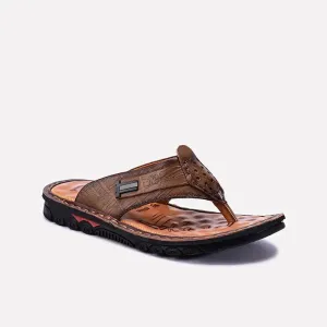 Khaki Casual Flip Flops For Men 0151099 Flexible Slip Open Toe Design