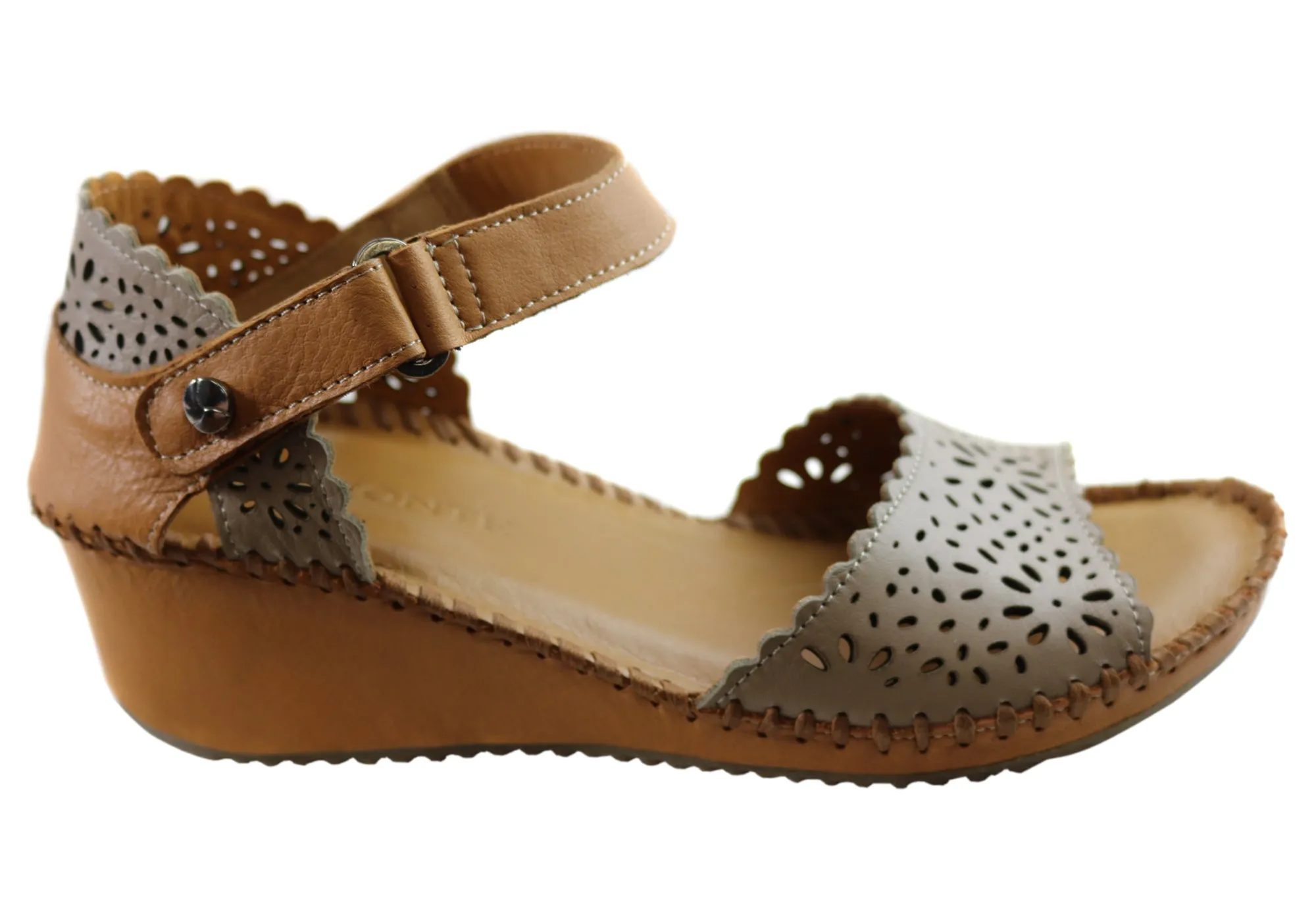 Beach Mode Orizonte Franni Womens European Comfortable Leather Wedge Sandals