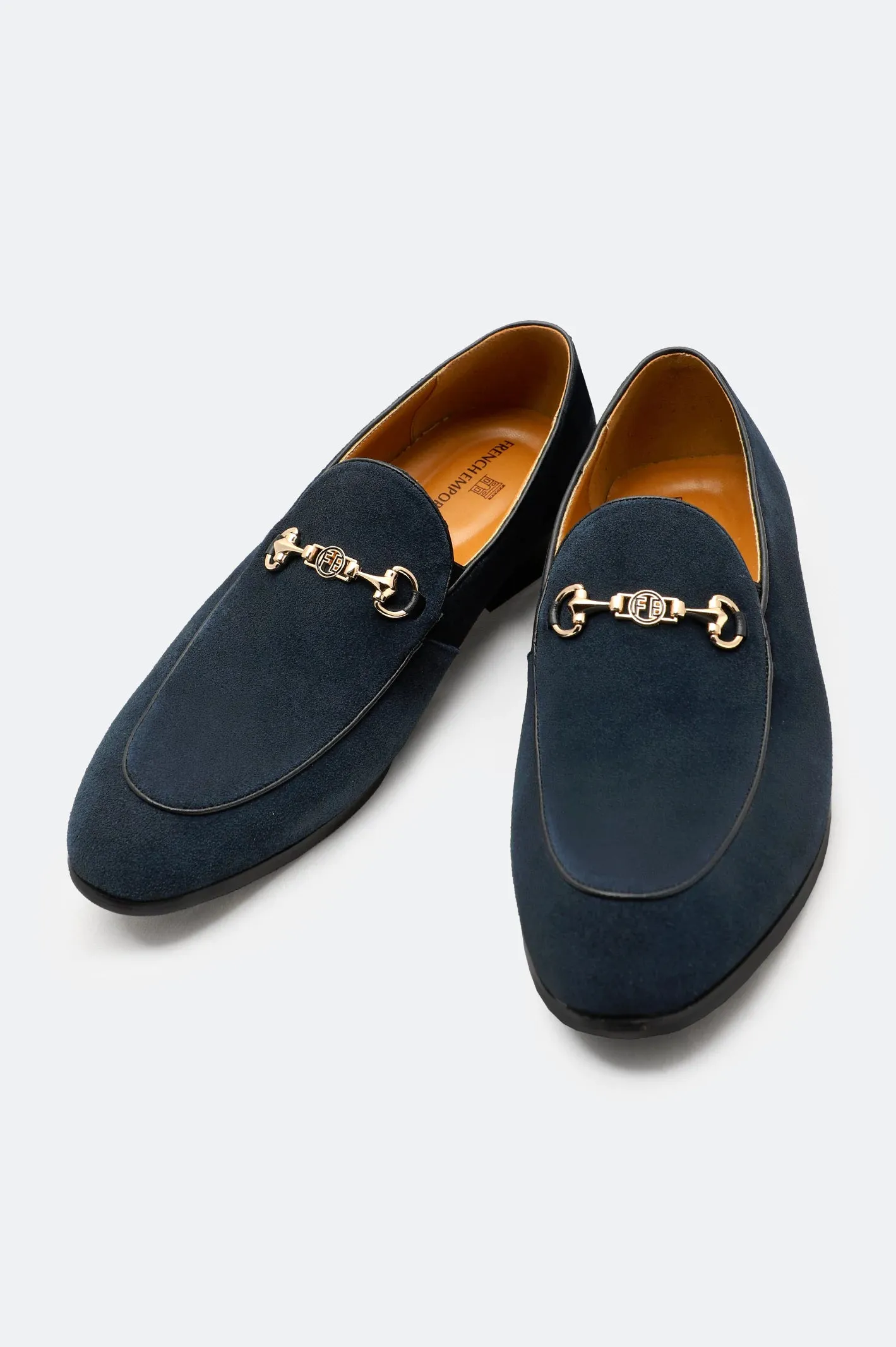 Navy Formal Moccassins Shoes Classic Edge Embossed Patterns