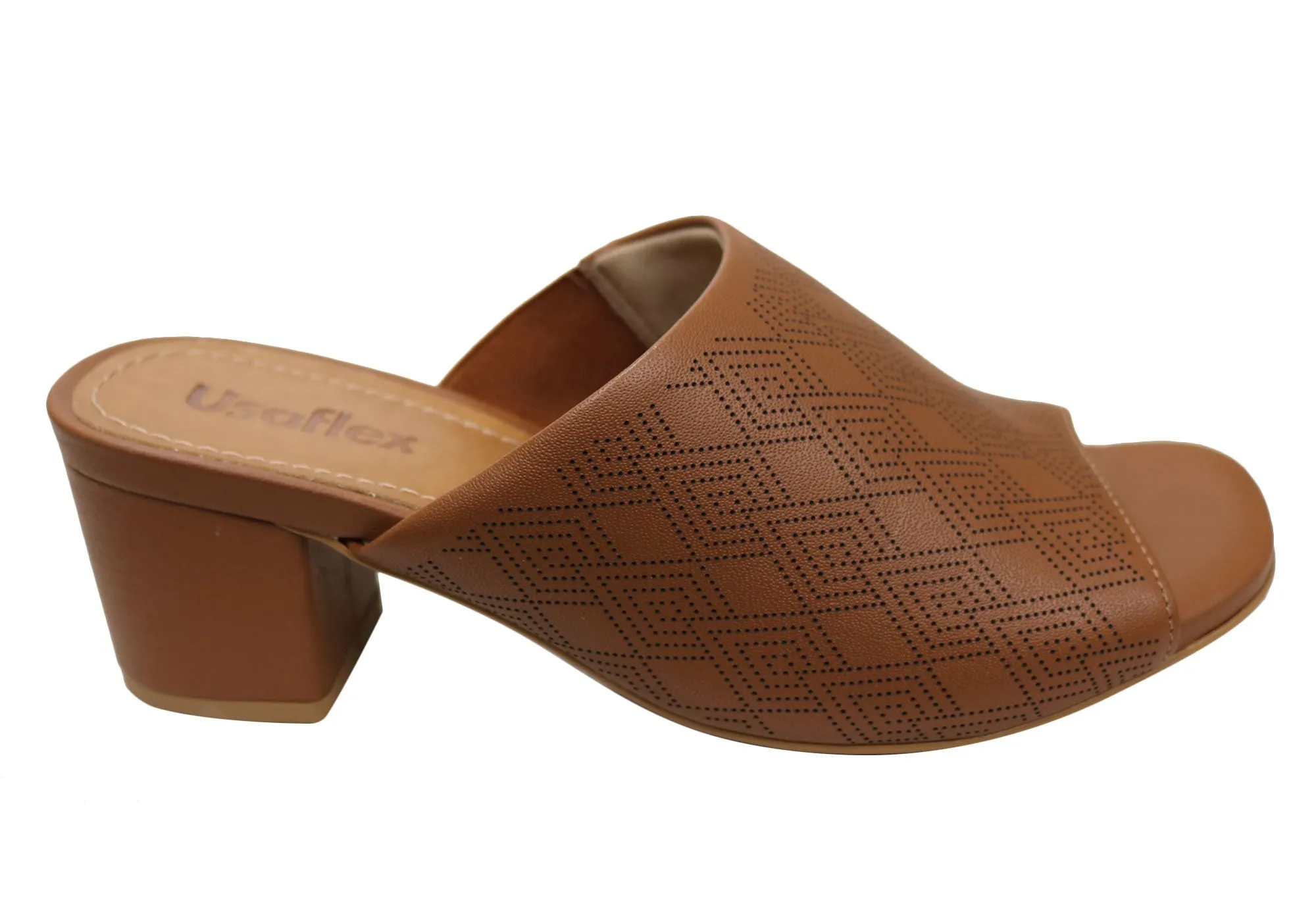 Usaflex Janice Womens Comfortable Leather Slides Heels Made In Brazil Durable Construction