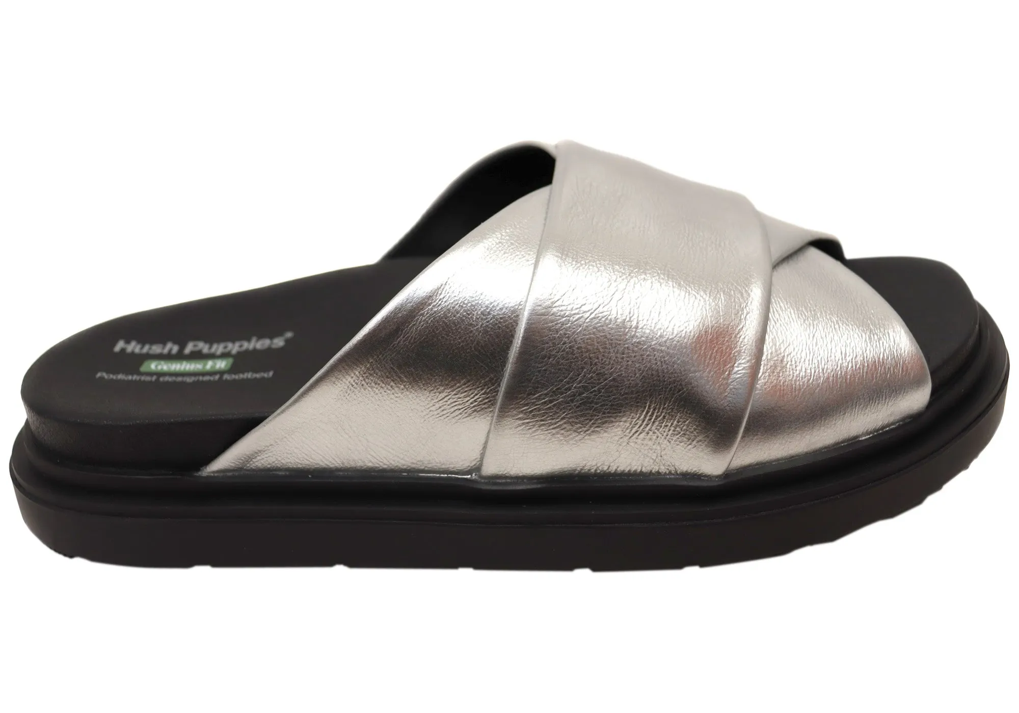 Hush Puppies Float Womens Comfortable Leather Slides Sandals Machine made Indoor