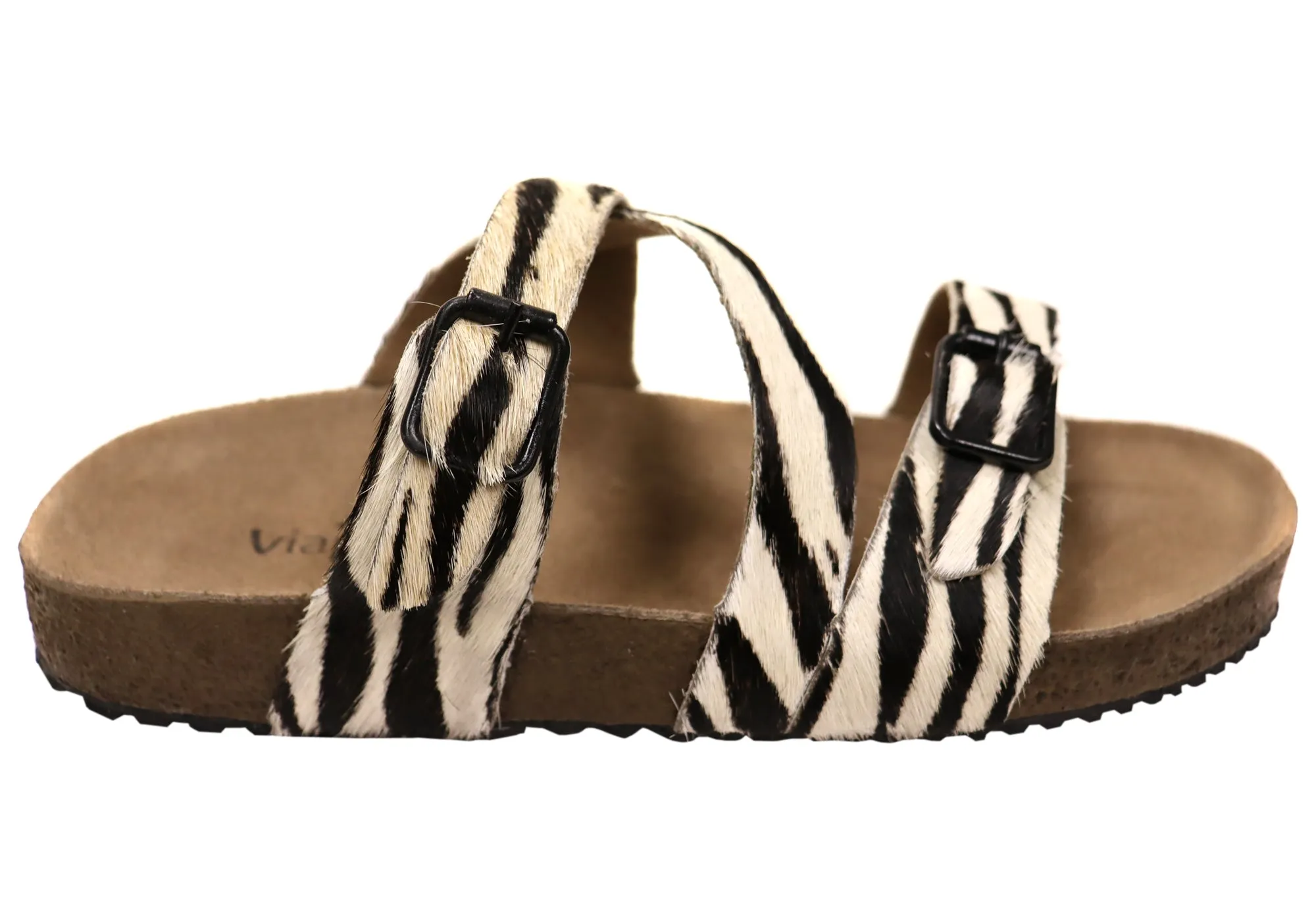 Via Paula Carly Womens Leather Comfort Slides Sandals Made in Brazil Practical Footwear Grip Support