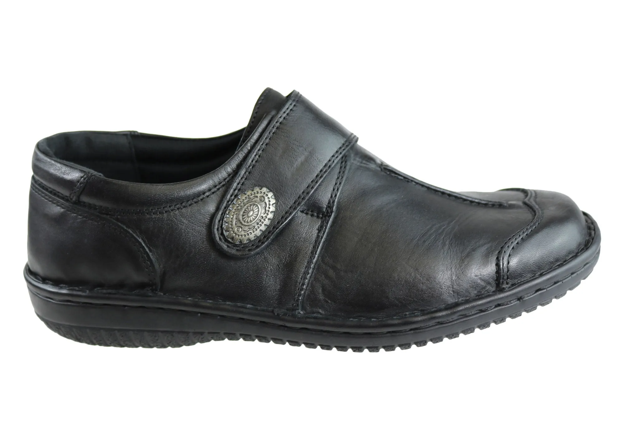Cabello Comfort 5072-27 Womens Leather Adjustable Strap Wide Fit Shoes Body Align