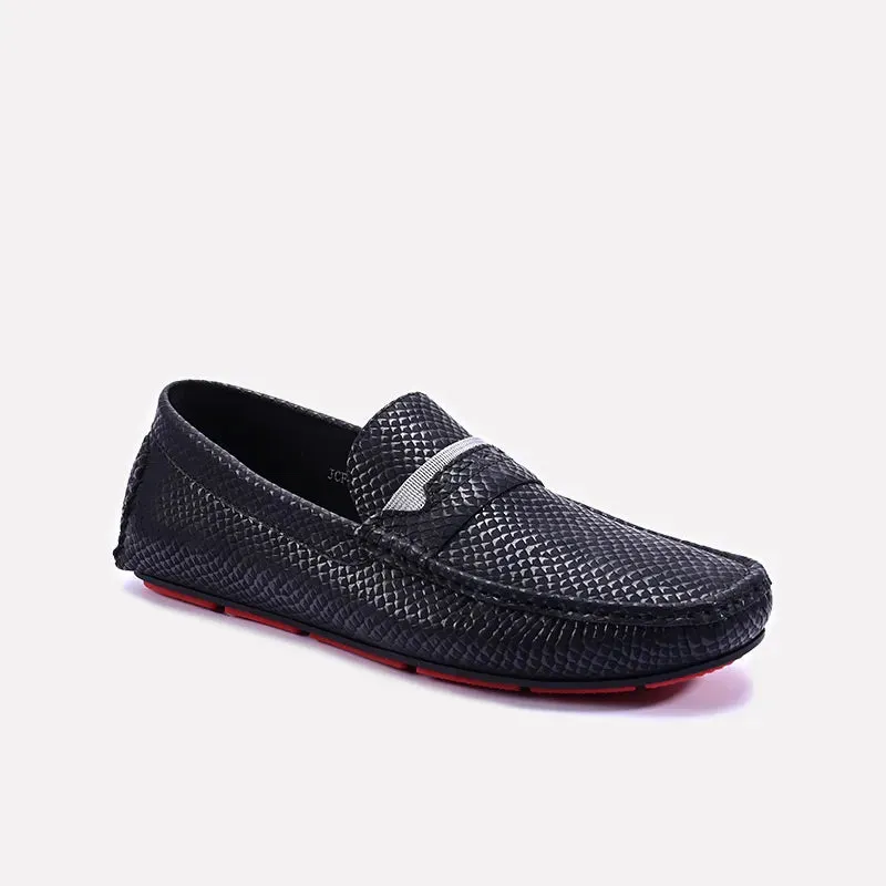 Durable materials Black Textured Loafers Men 0130937