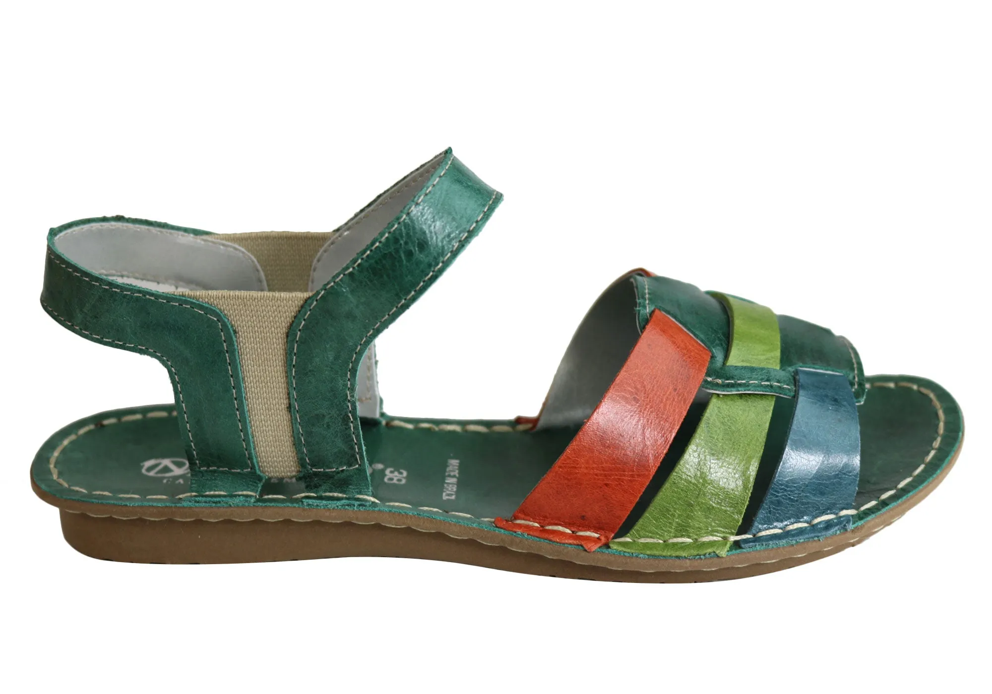 Andacco Mona Womens Comfortable Flat Leather Sandals Made In Brazil Lightweight Walking Shoes