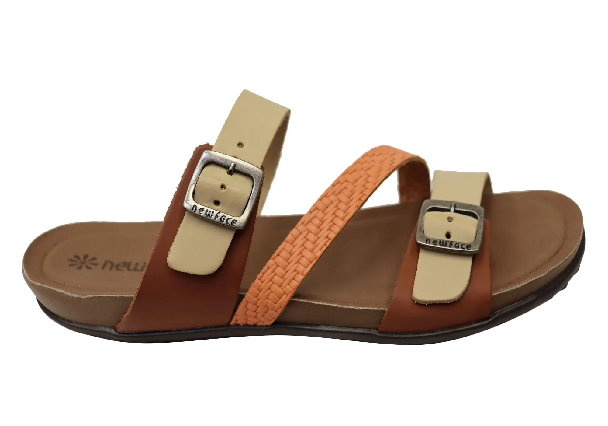 New Face Maxime Womens Comfort Leather Slides Sandals Made In Brazil Gentle Walk