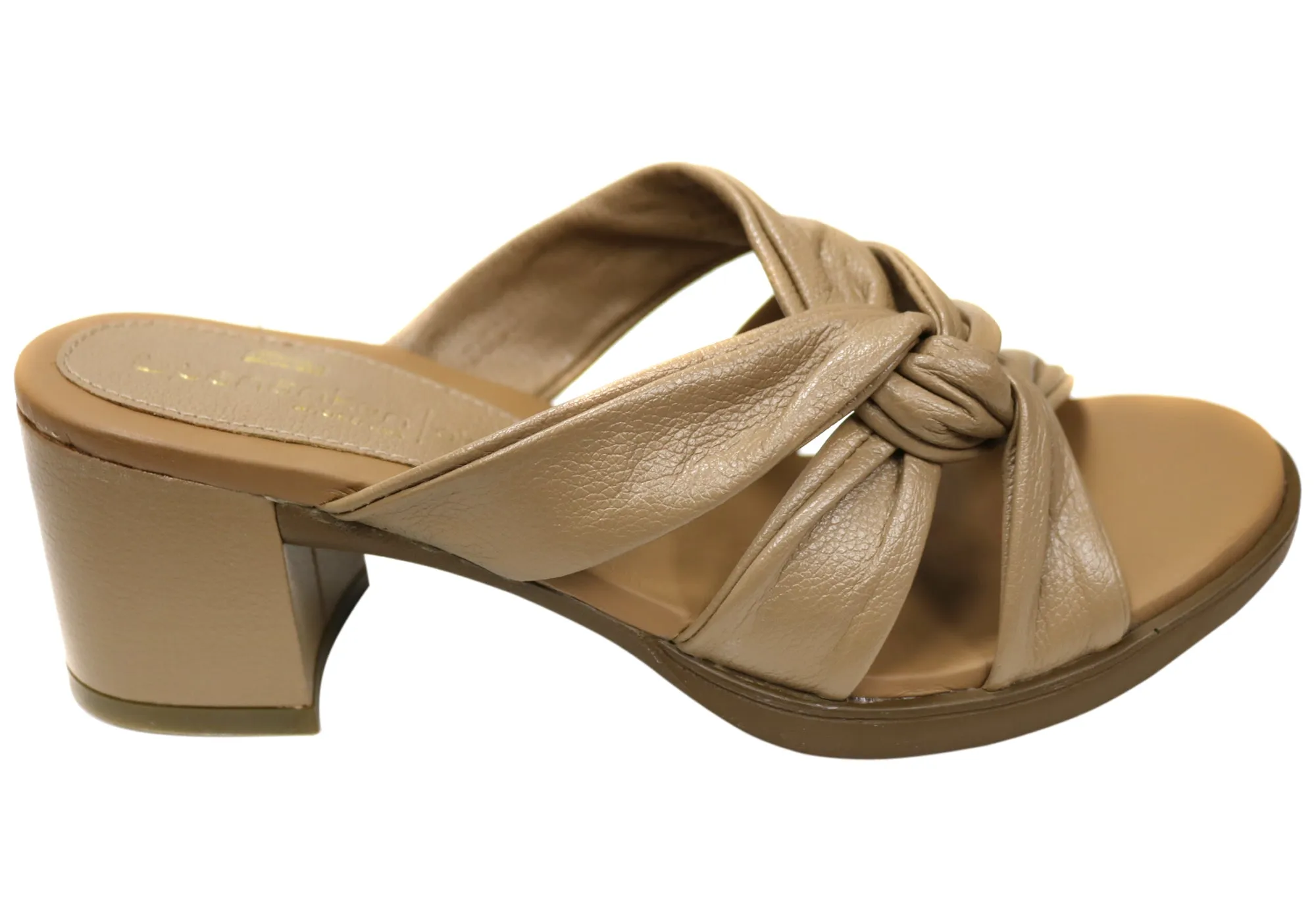Anti Slip Opananken Navi Womens Comfortable Leather Mid Heel Slides Sandals