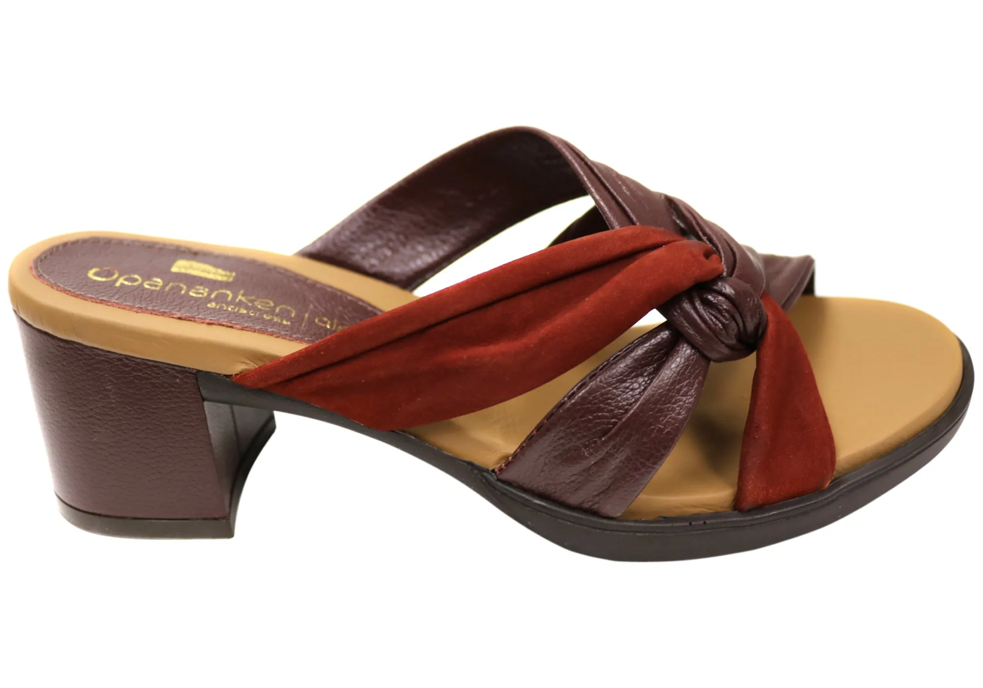Soft Footwear for Vacation Opananken Navi Womens Comfortable Leather Mid Heel Slides Sandals