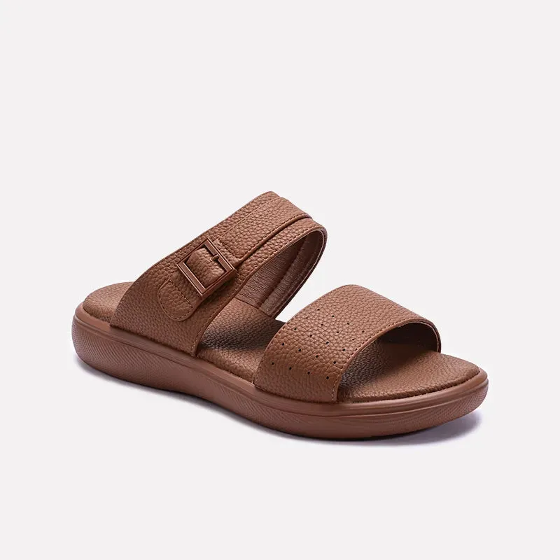 High Durability Foam Midsole Brown Double Strap Casual Slippers 0151085