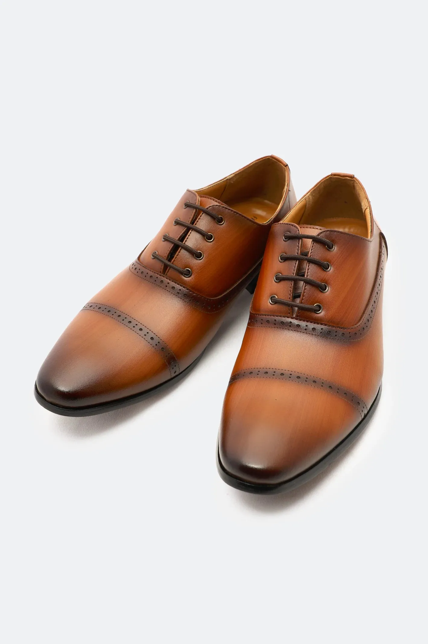 Tan Formal Oxford Shoes Fine Work