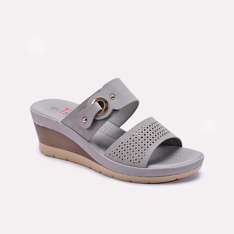 Gift Easy Womens Gray Casual Wedge Slippers 0413306