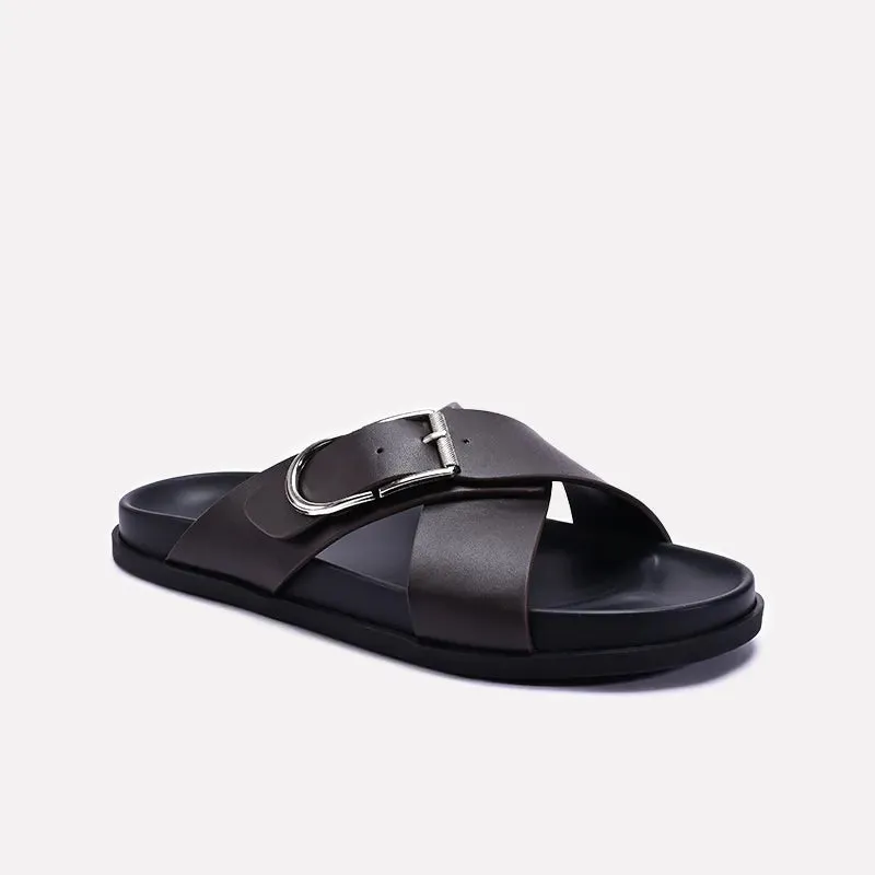 Good Traction Dark Brown Criss Cross Casual Slides 0151111