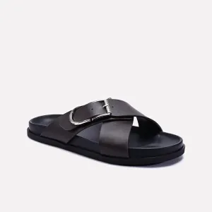 Dark Brown Criss Cross Casual Slides 0151111 Shock Absorbing Technology