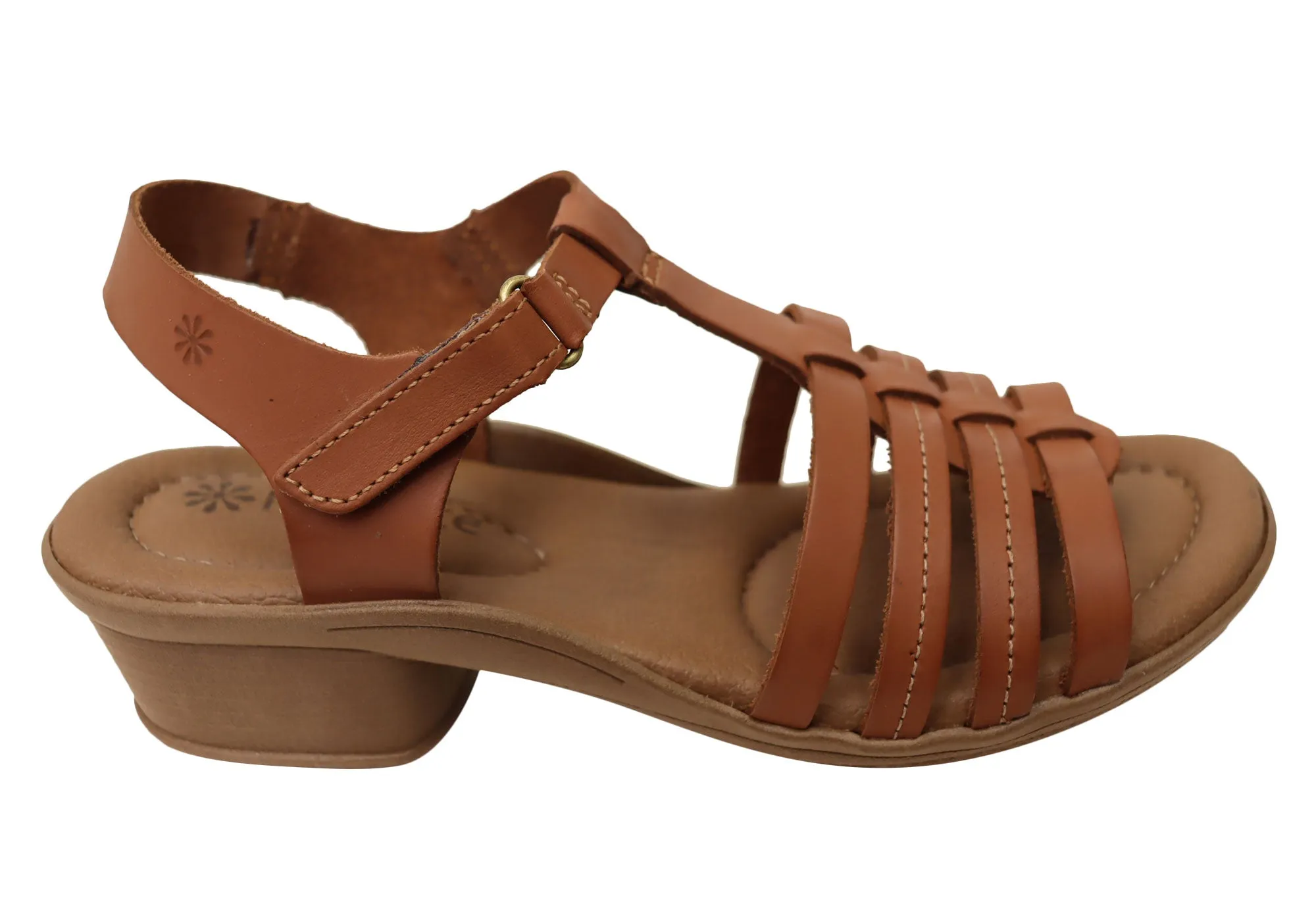 New Face Jaslyn Womens Brazilian Comfortable Leather Low Heel Sandals Compact Fit City Ready