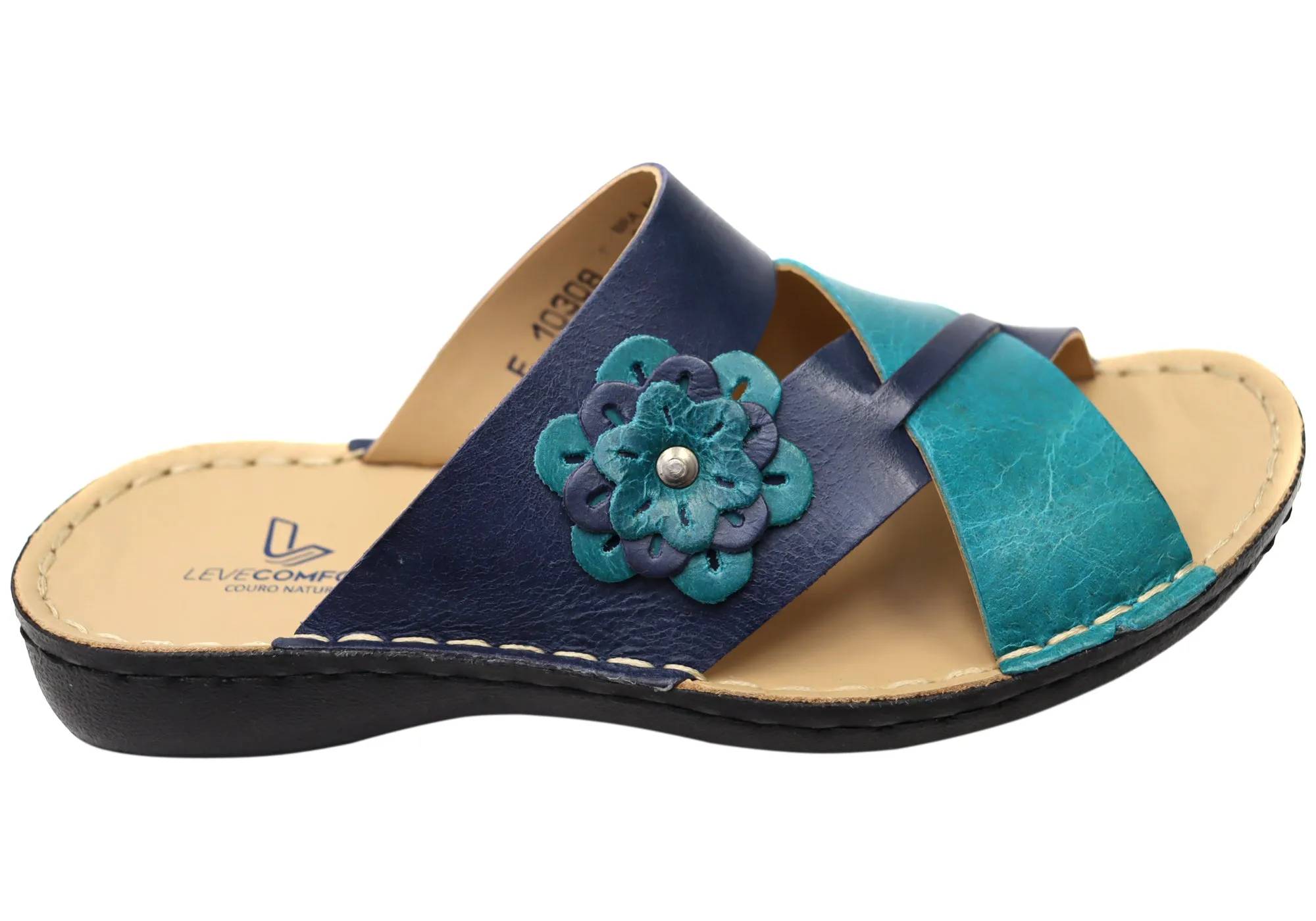 Levecomfort Debra Womens Brazilian Comfortable Leather Slides Sandals Comfortable Straps Style Addon