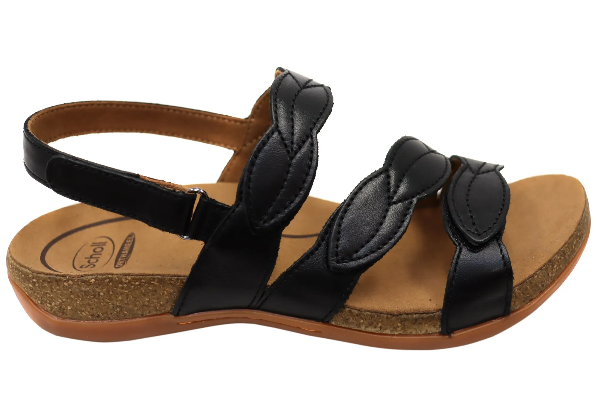Scholl Orthaheel Able Womens Leather Comfortable Supportive Sandals Sandal Insoles Velcro Closure