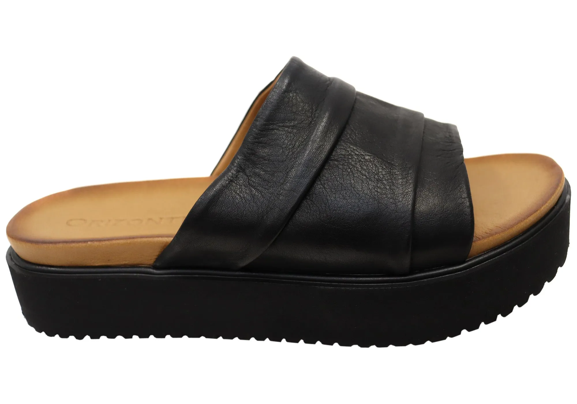Orizonte Volume Womens European Leather Platform Slides Sandals Trail Friendly Work Break