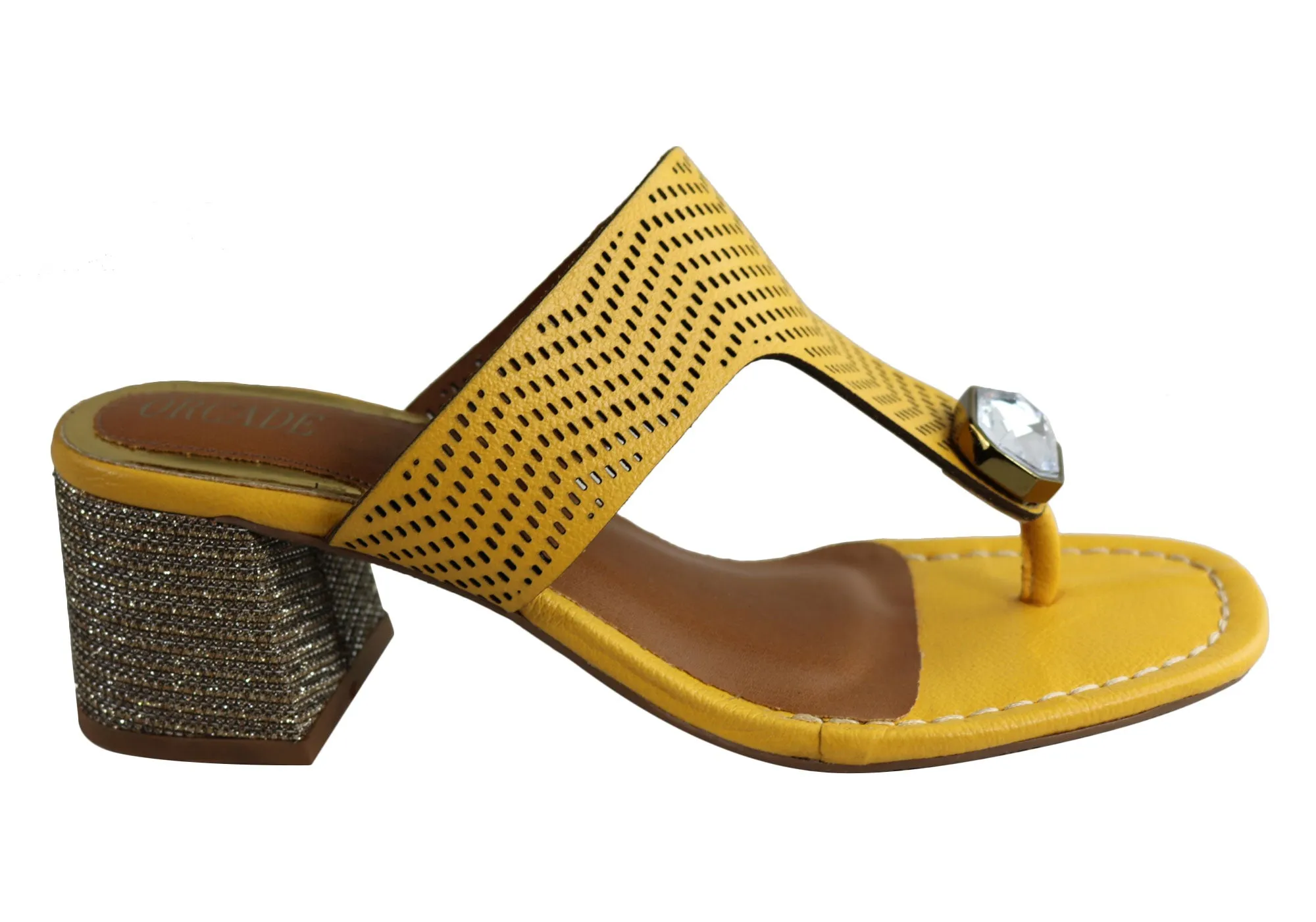Orcade Deidre Womens Brazilian Comfort Leather Mid Heel Sandals Thongs Low Profile Strap Design