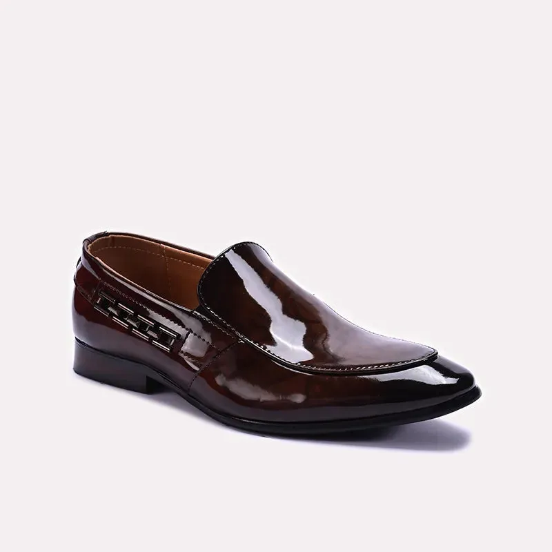 Brown Glossy Slip On Dress Shoes 0111272 Interior Focus Team Uniform
