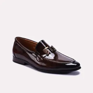 Brown Glossy Slip On Formal Shoes 0111270 Gloss Tip Cross Teaming