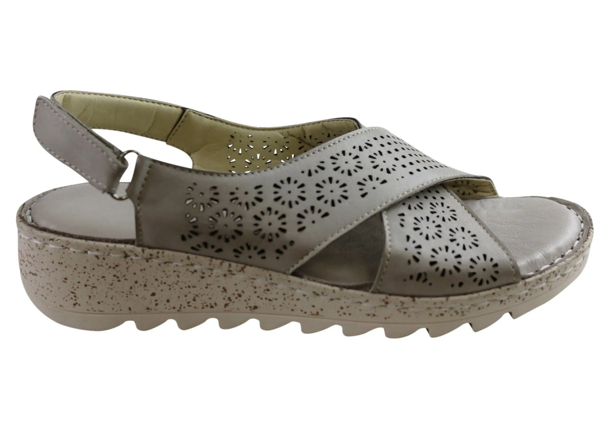 Orizonte Anthea Womens European Leather Comfortable Sandals Canvas Material Breathable Shoes