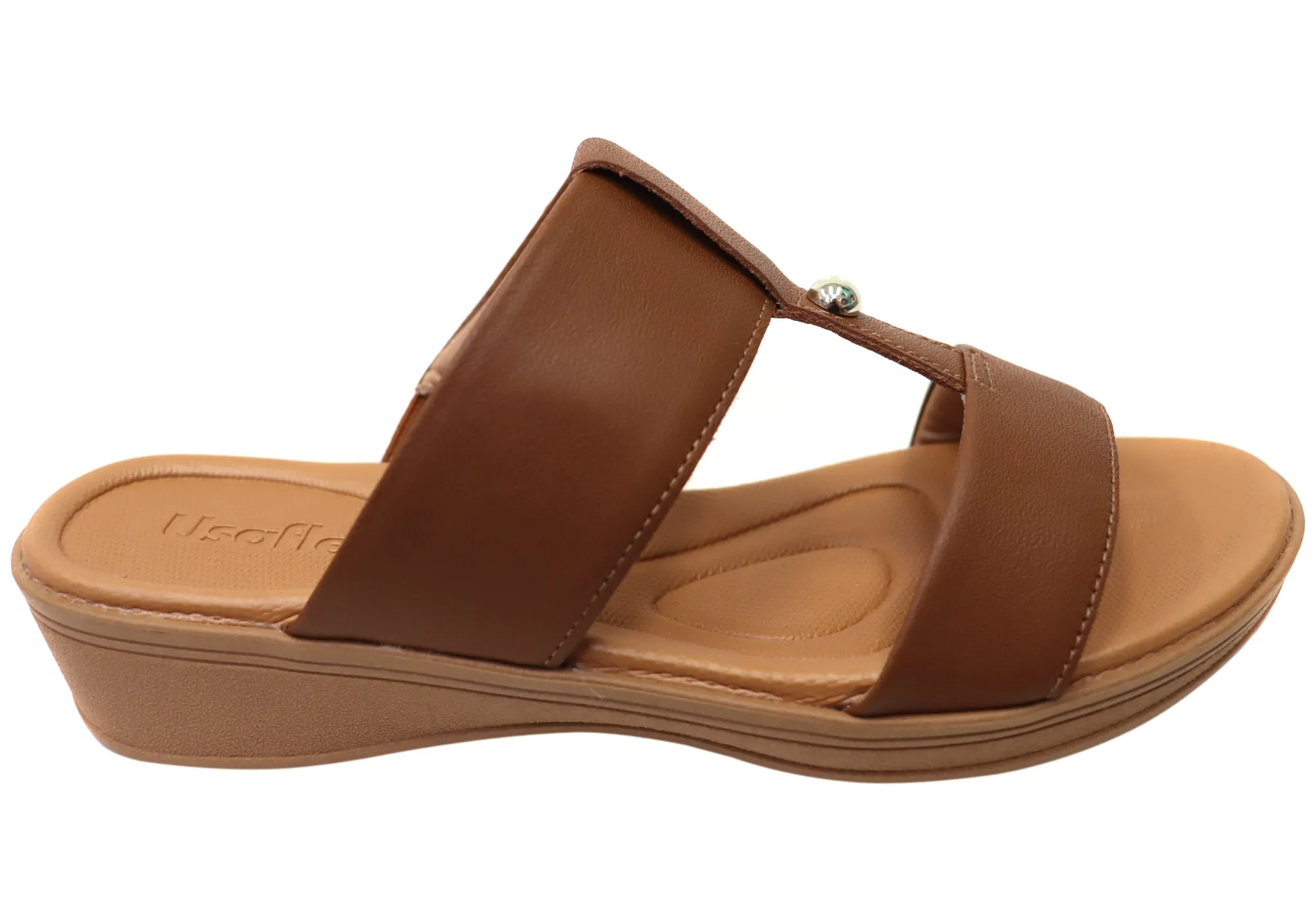 Padded Heel mesh material Usaflex Solae Womens Comfortable Brazilian Leather Slides Sandals