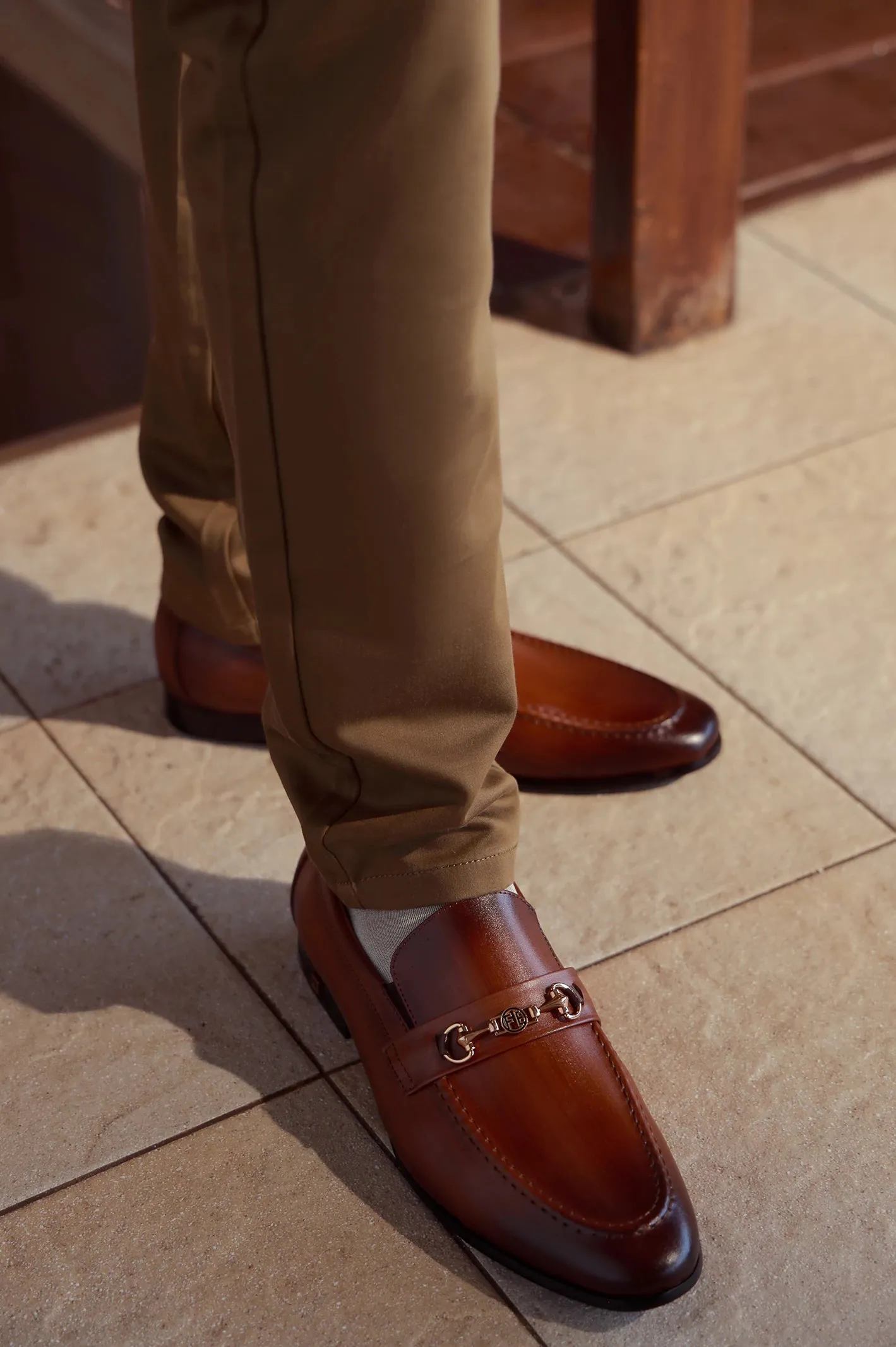 Custom Line Slim Outline Tan Formal Moccassins Shoes