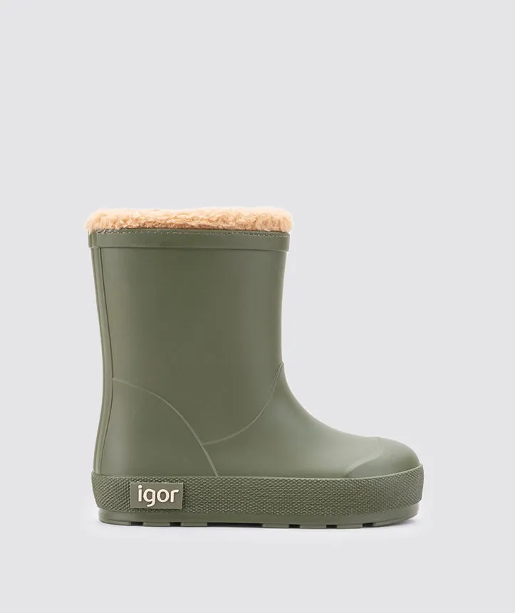 Winter Protection Padded Liner Igor Boy's and Girl's Yogi Borreguito Rain Boots - Kaki