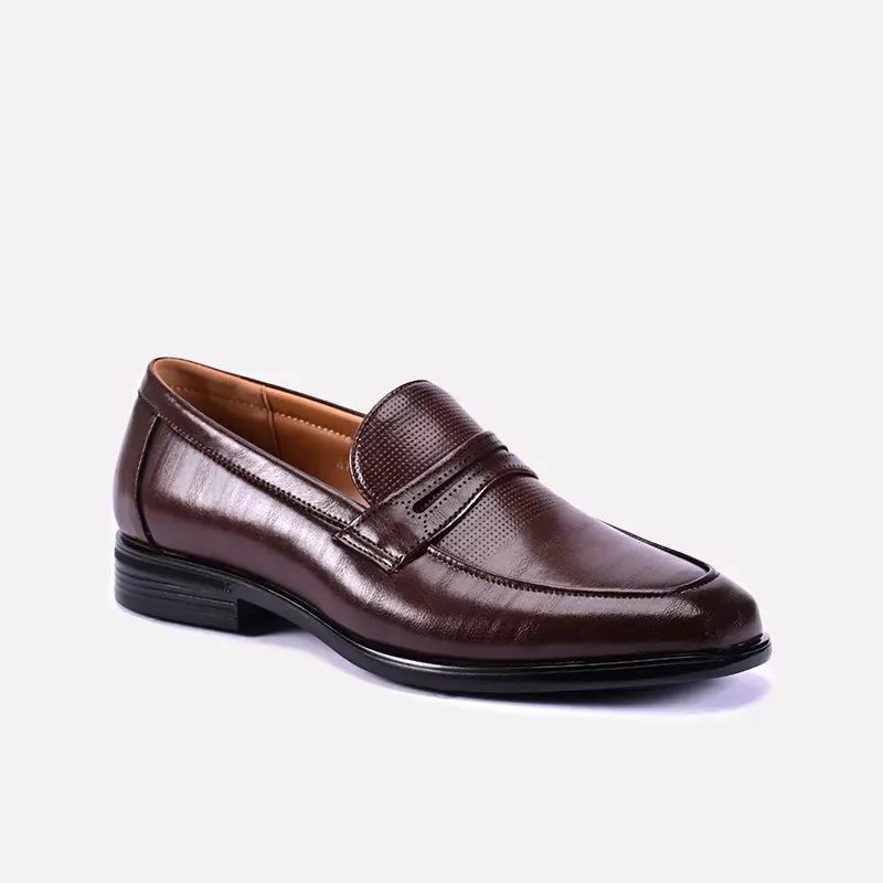 Stitch Detail High Quality Material Parker Brown Glossy Dress Shoes 0111239
