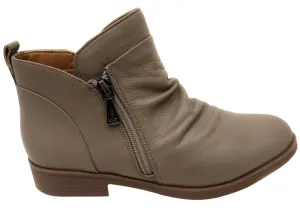Hush Puppies Chalet Womens Comfortable Taupe Leather Ankle Boots Seamless Fit