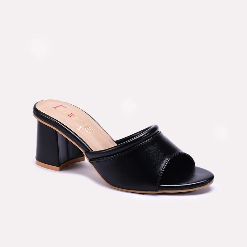Everyday Use Relax Foot Step Black Block Heel Casual Slippers 0413391