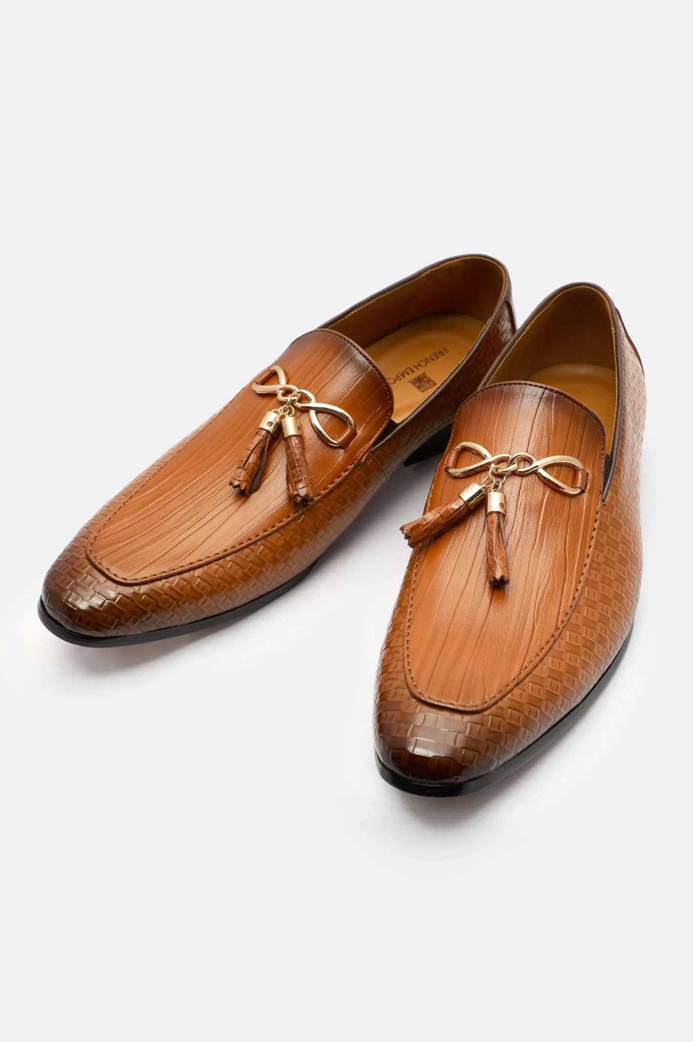 Canvas Material Fine Work Brown Formal Moccassins Shoes
