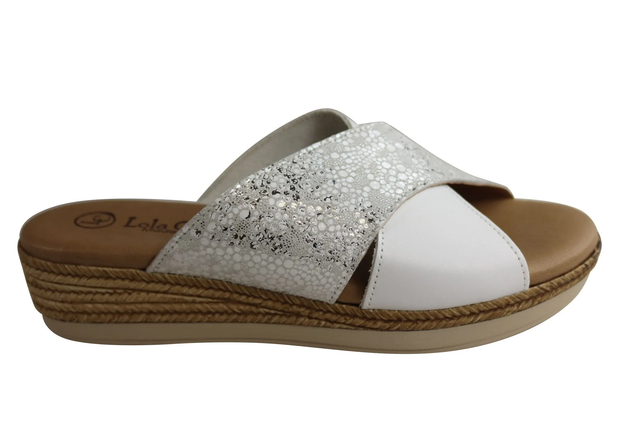 Lola Canales Anita Womens Comfort Leather Slides Sandals Made In Spain Hot Weather Barefoot feel