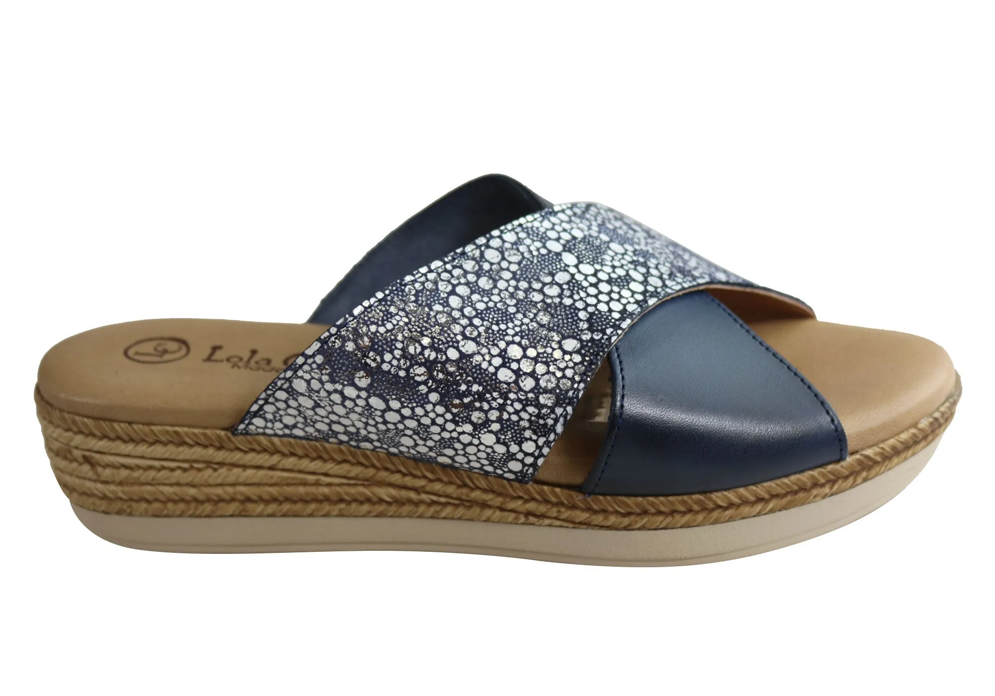 Sunshine Fit Lola Canales Anita Womens Comfort Leather Slides Sandals Made In Spain