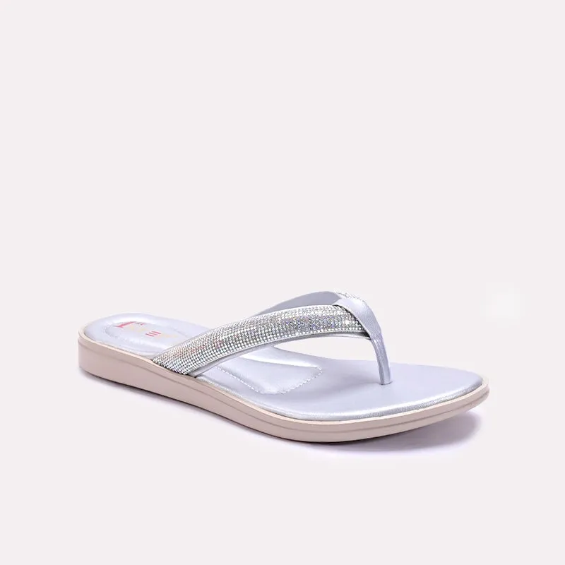 Womens Silver Comfy Casual Flip Flop Slippers 0411578 Non Skid Comfy Step