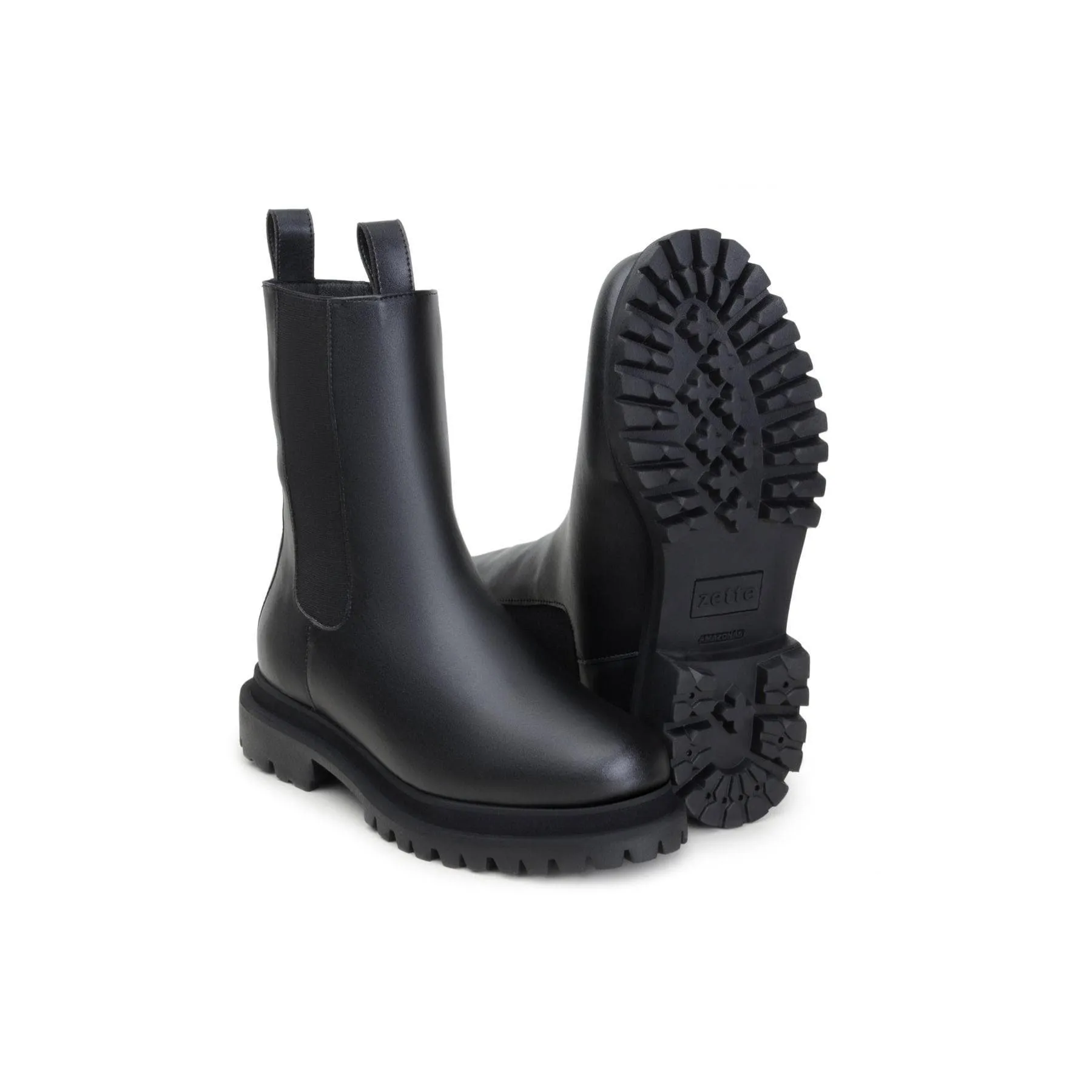 Gym workout 'Chloe' black vegan-leather chelsea boot with chunky sole by Zette Shoes
